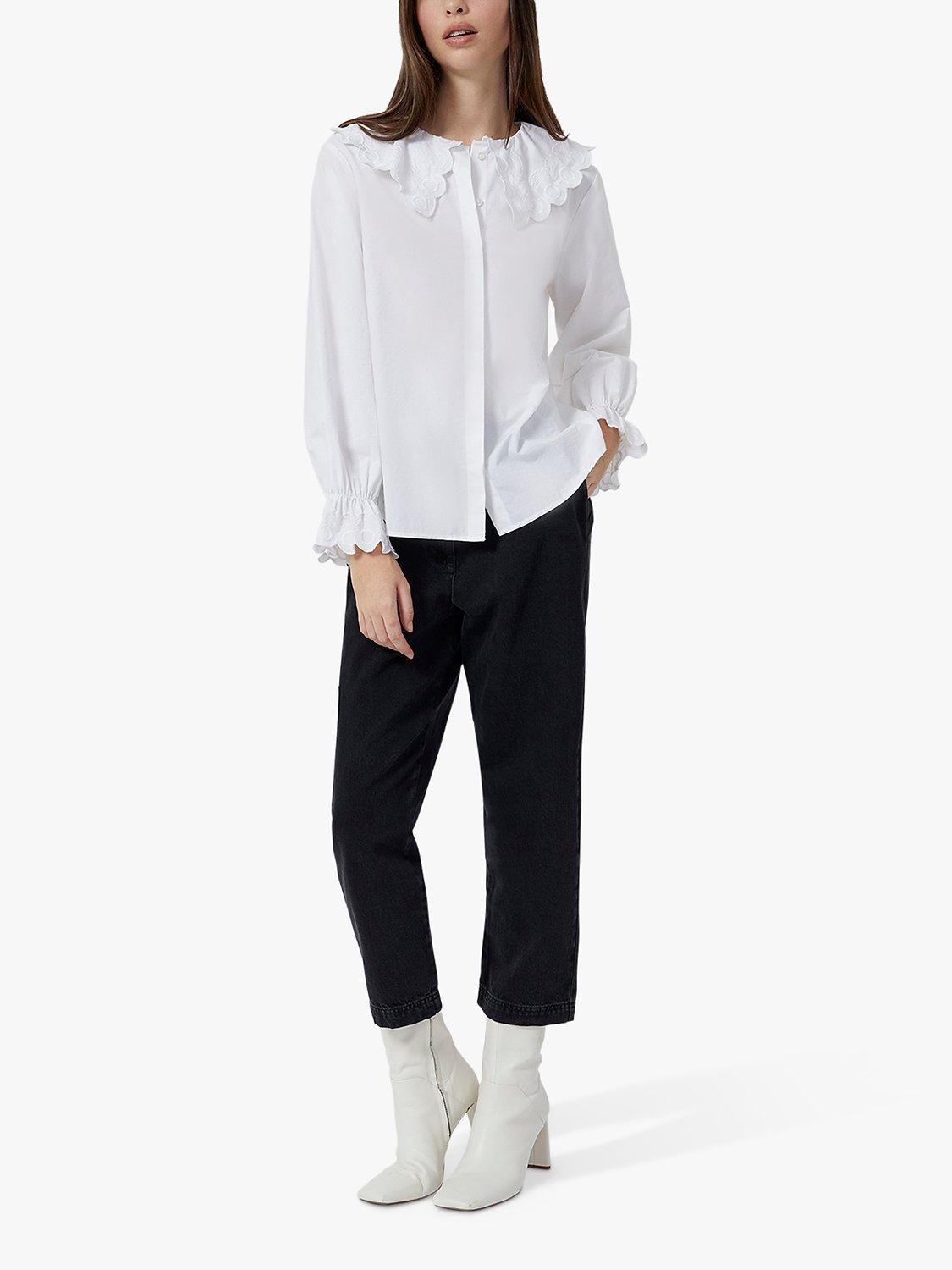 Great Plains Embroidered Collar Cotton Blouse, White