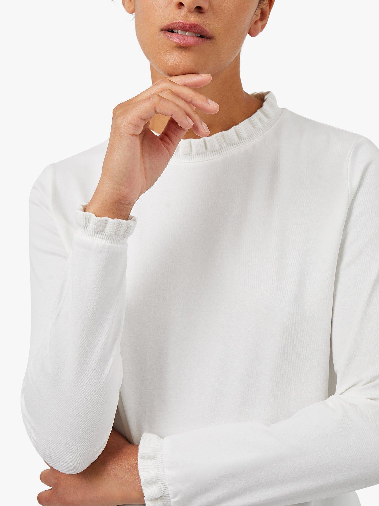 Great Plains Frill Detail Organic Cotton Jersey Top, Milk, 14