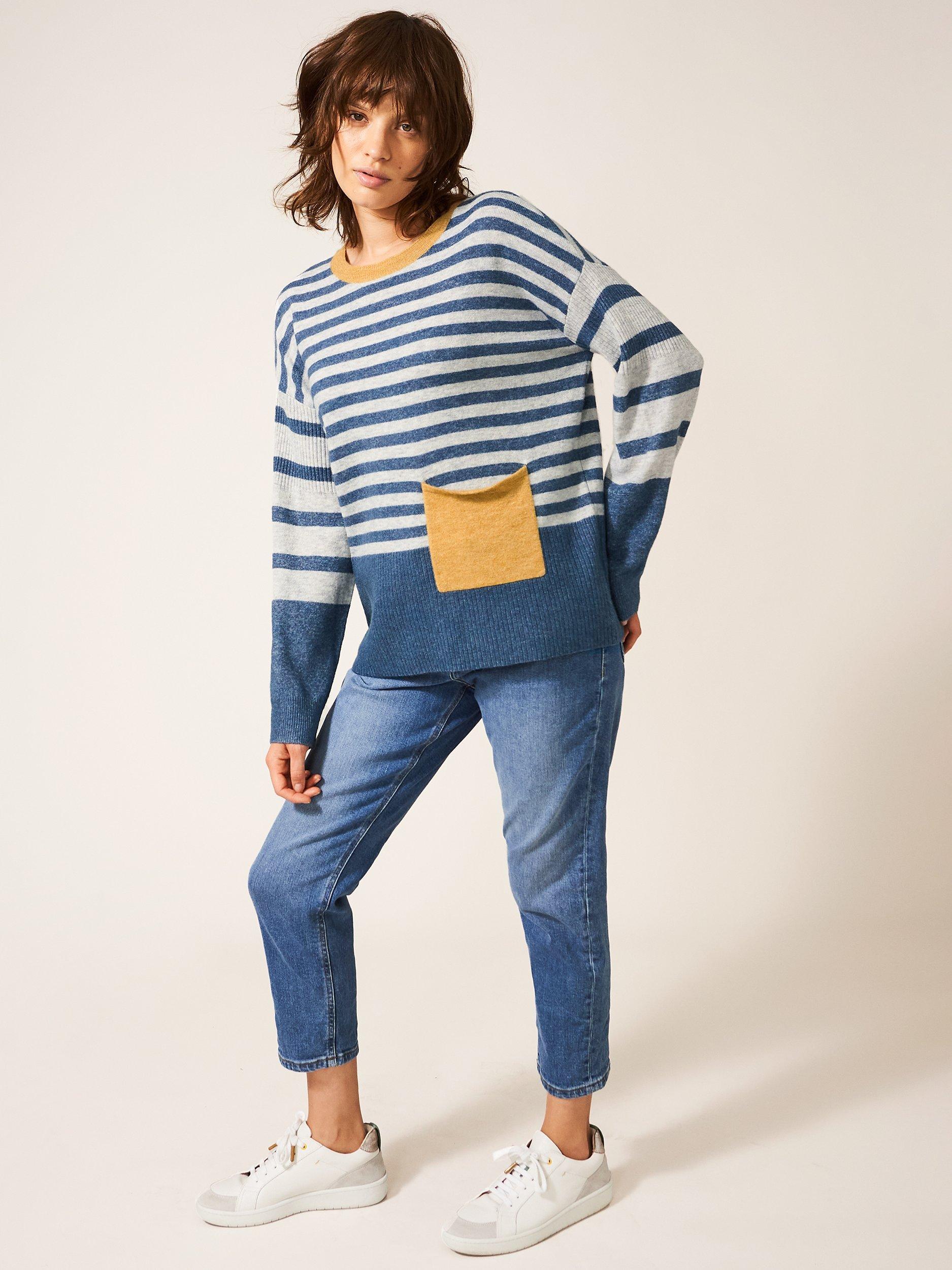 White Stuff Cosy Stripe Jumper, Blue, 16