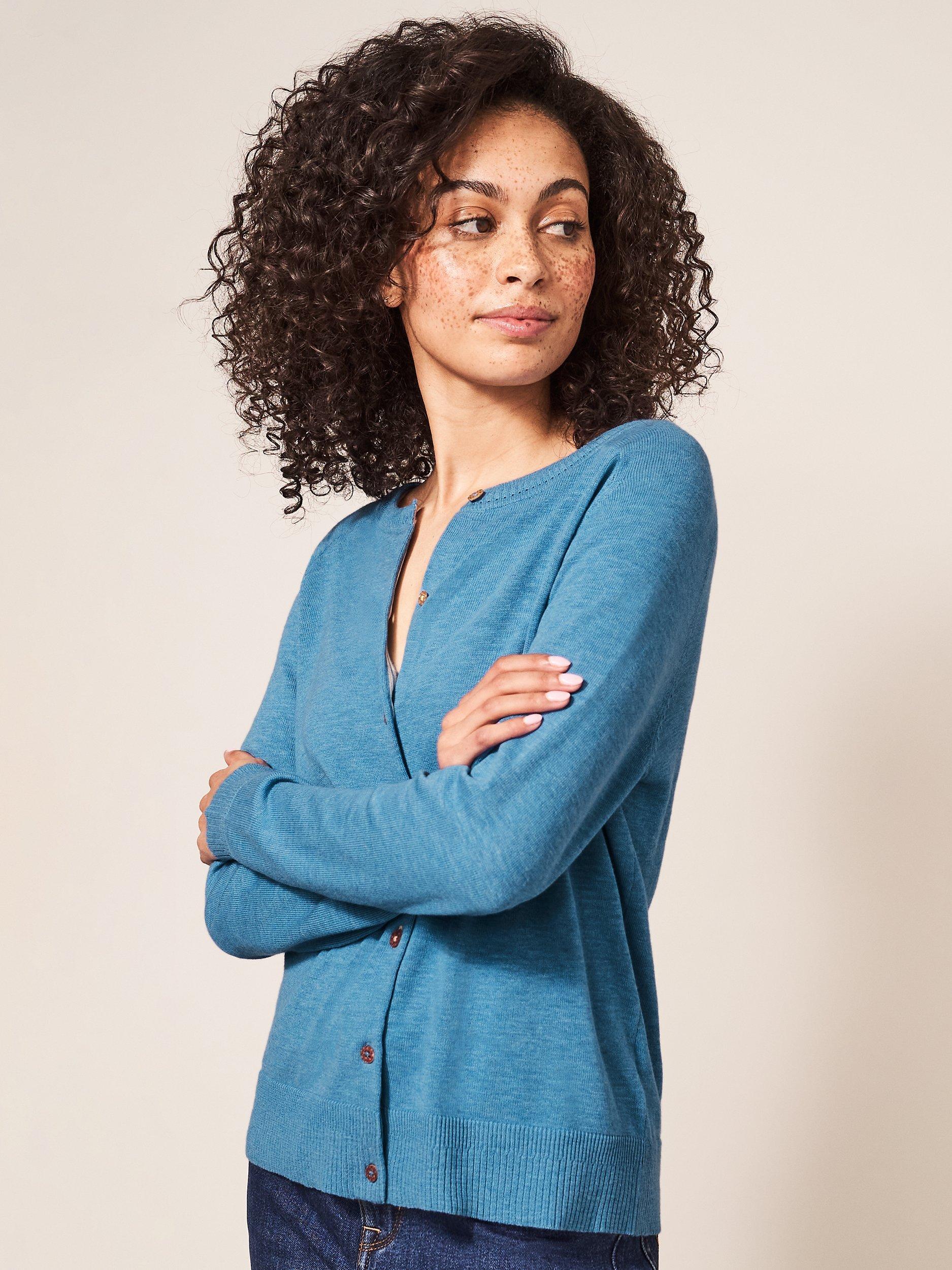 White Stuff Lulu Cotton Button Up Cardigan, Dark Blue