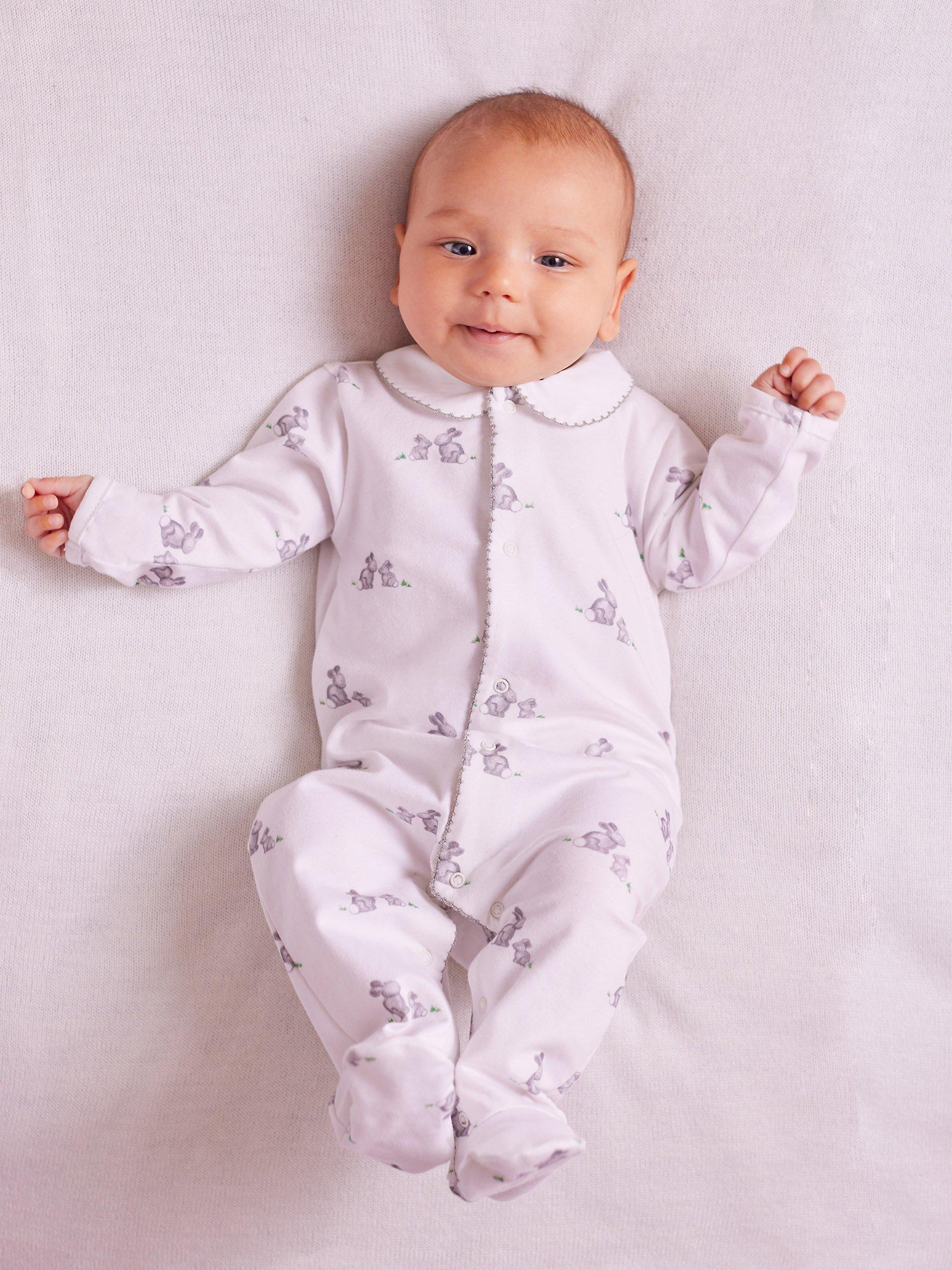Product image 1 of 6, which shows Trotters Lapinou Baby Organic Cotton Bunny All-In-One, Grey, Newborn