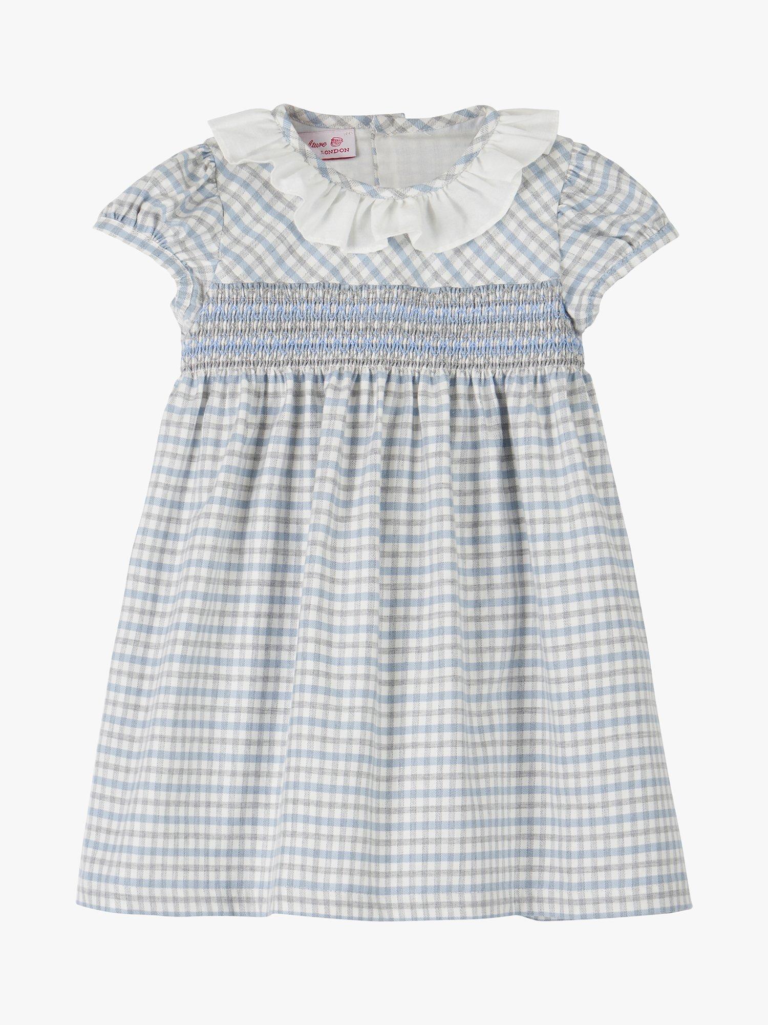 Trotters Baby Agatha Check Print Willow Collar Smocked Dress
