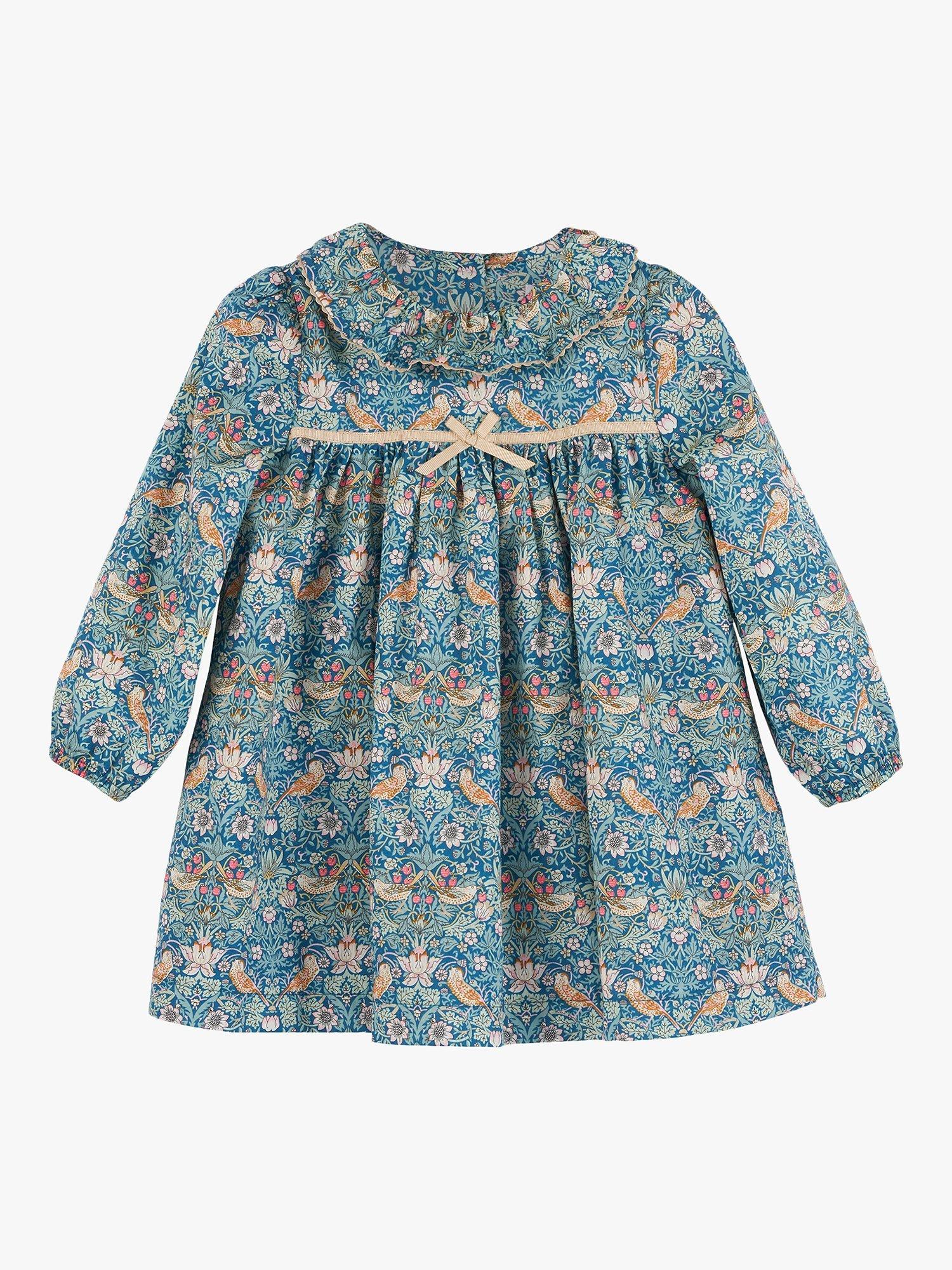 Trotters Baby Strawberry Thief Smock Dress, Green
