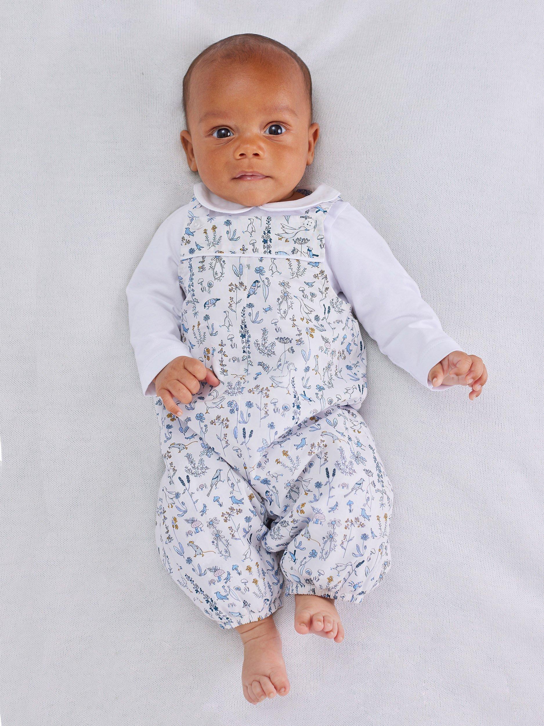 Trotters Baby Liberty Print Theo Dungarees, Blue