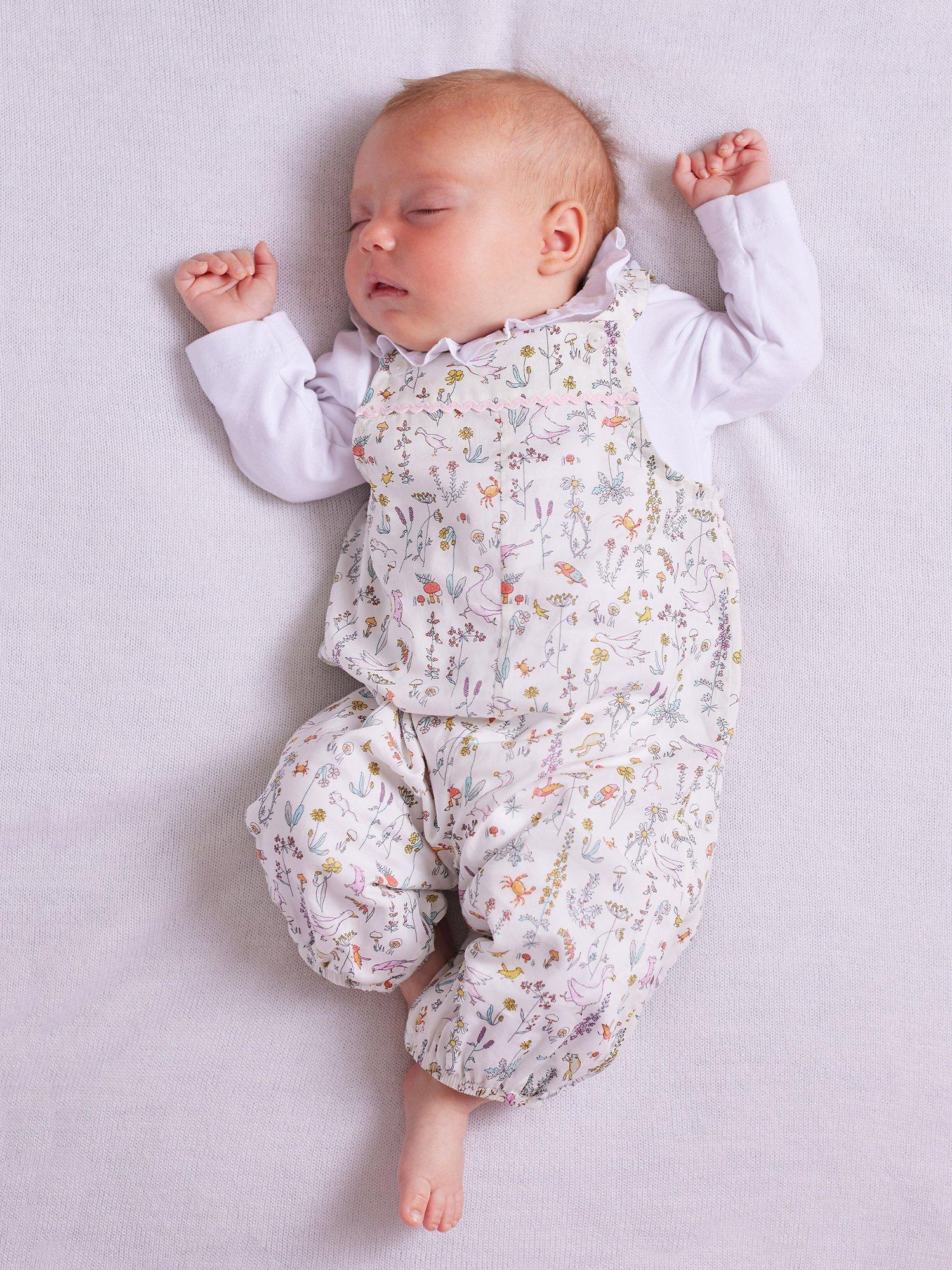Trotters Baby Liberty Print Gardenia Theo Print 2-in-1 Dungarees, Pink