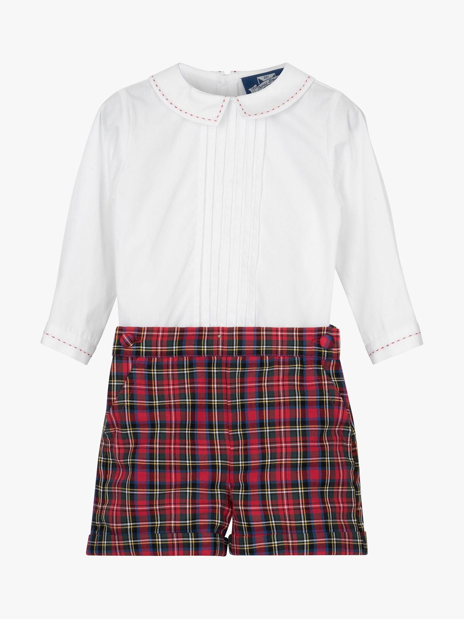 Trotters Baby Rupert Shirt & Shorts Set, White/Red Tartan