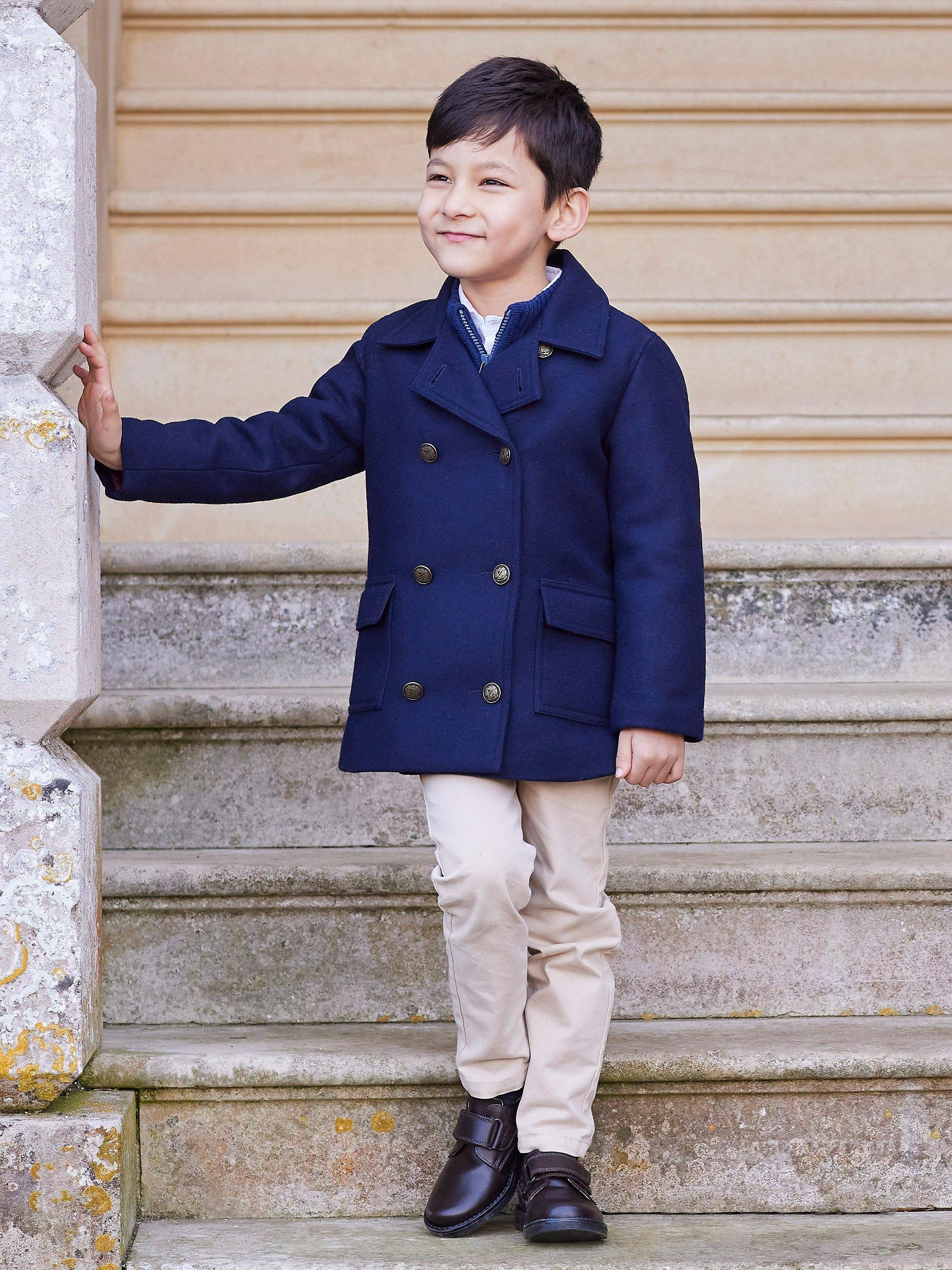 Trotters Heritage Kids' Wool Pea Coat, Navy