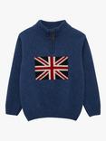 Trotters Kids' George Union Flag Half Zip Jumper, Denim Blue