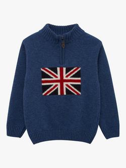 Trotters Kids' George Union Flag Half Zip Jumper, Denim Blue - view 2, Denim Blue