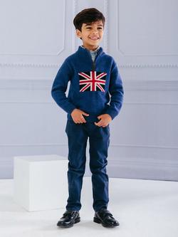 Trotters Kids' George Union Flag Half Zip Jumper, Denim Blue, Denim Blue