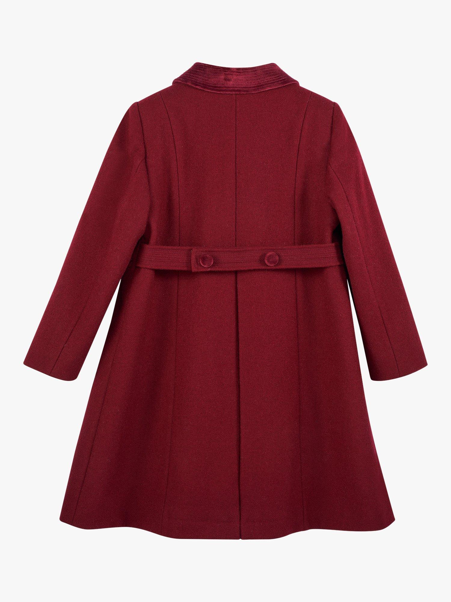 Product image 3 of 8, which shows Trotters Kids' Classic Double Breasted Coat, Burgundy, 2 years