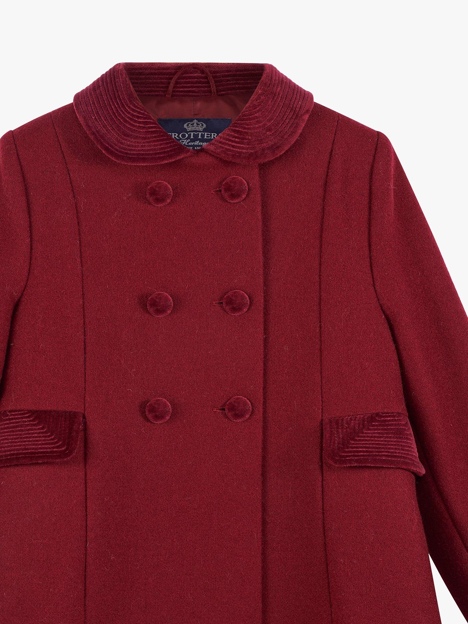 Product image 4 of 8, which shows Trotters Kids' Classic Double Breasted Coat, Burgundy, 2 years