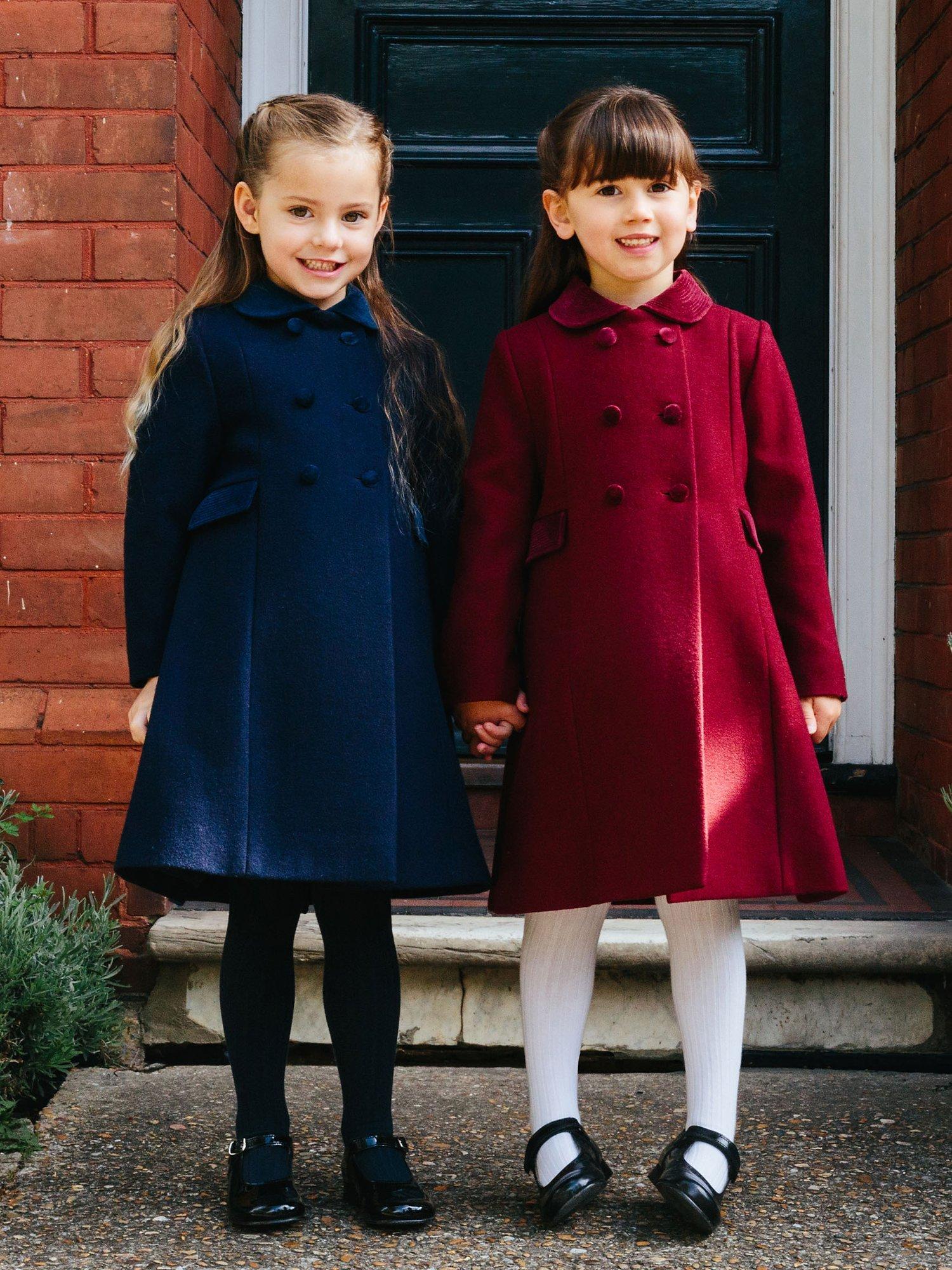 Product image 6 of 8, which shows Trotters Kids' Classic Double Breasted Coat, Burgundy, 2 years