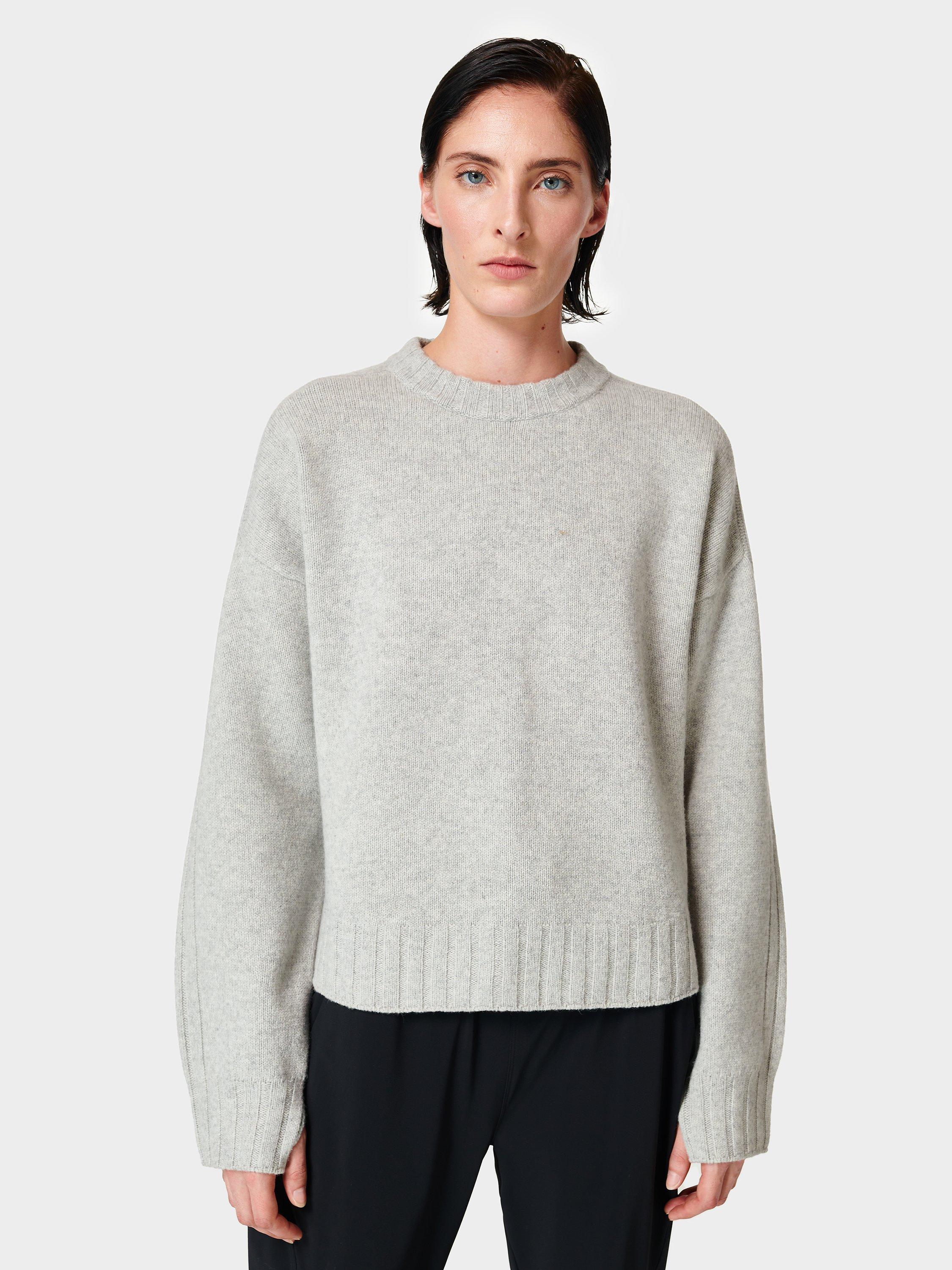 Sweaty Betty Plain Wool Crew Neck Jumper, Light Grey