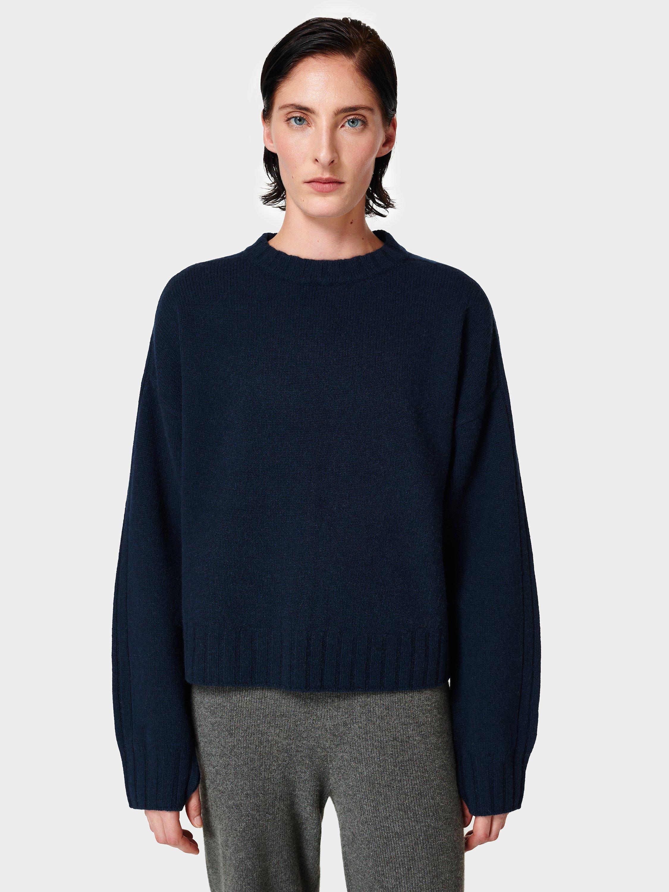 Sweaty Betty Plain Wool Crew Neck Jumper, Navy Blue