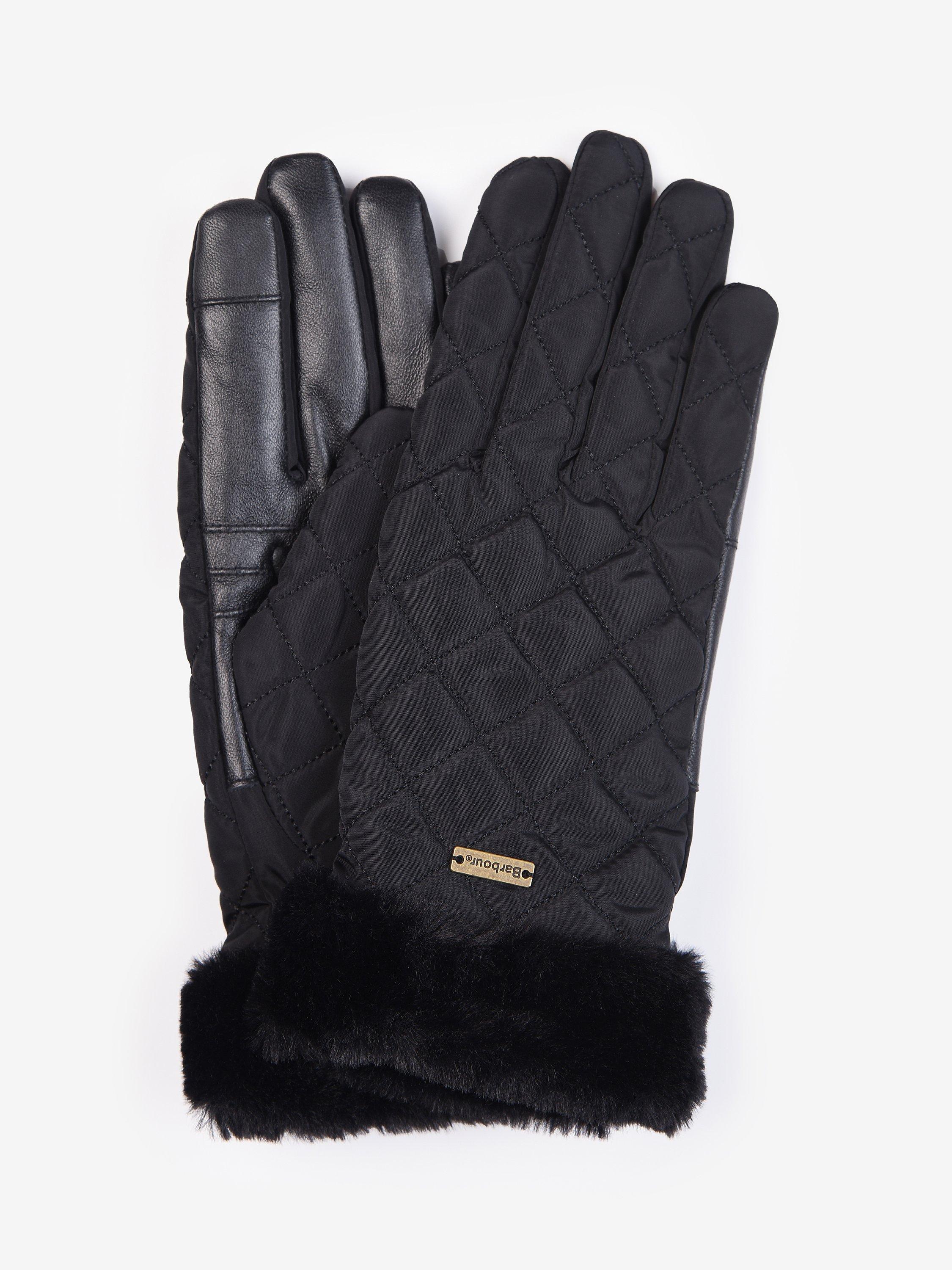 Product image 1 of 3, which shows Barbour Norwood Waterproof Faux Fur Cuff Gloves, Black, S