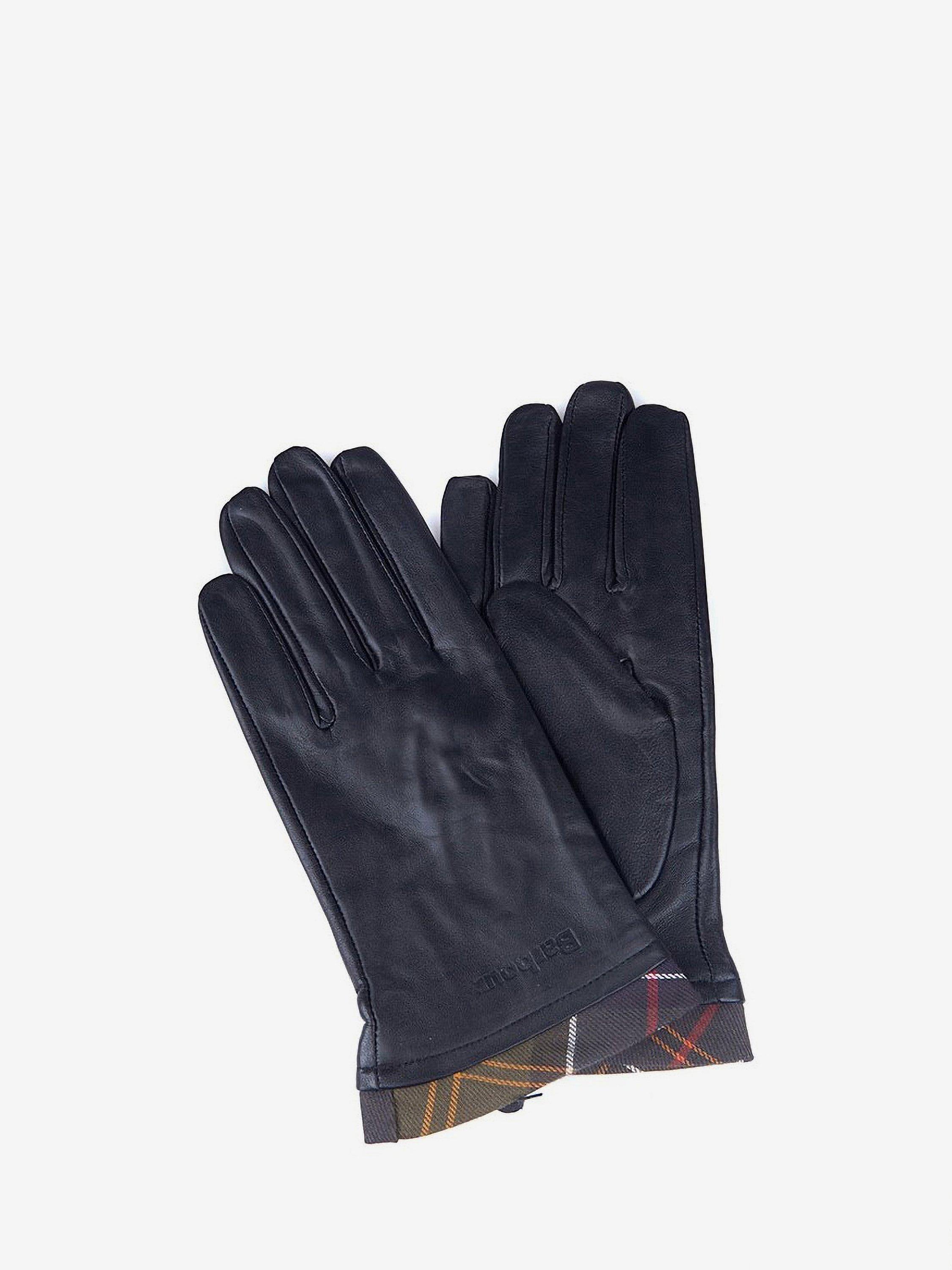 Barbour Classic Tartan Trim Leather Gloves, Black, Black