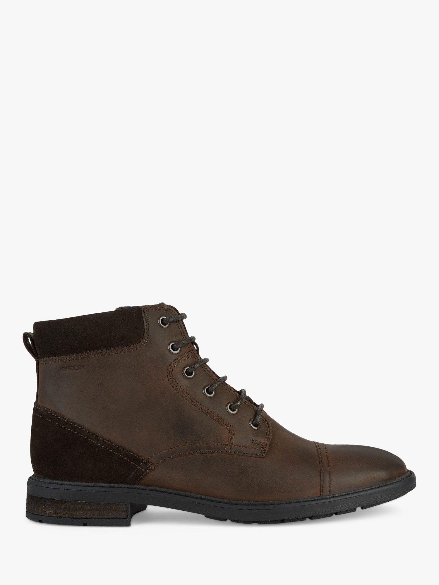 Geox Viggiano Wide Fit Leather Lace Up Boots, Dark Coffee, 7