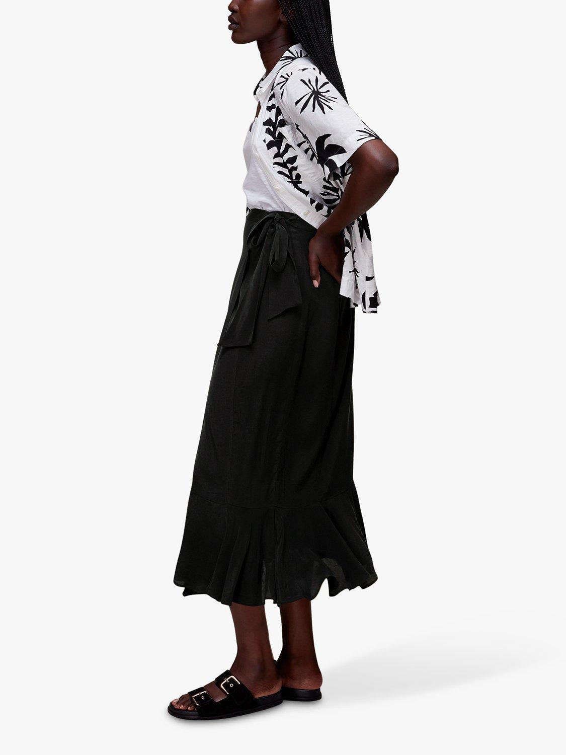 Whistles Charlie Wrap Midi Skirt, Black