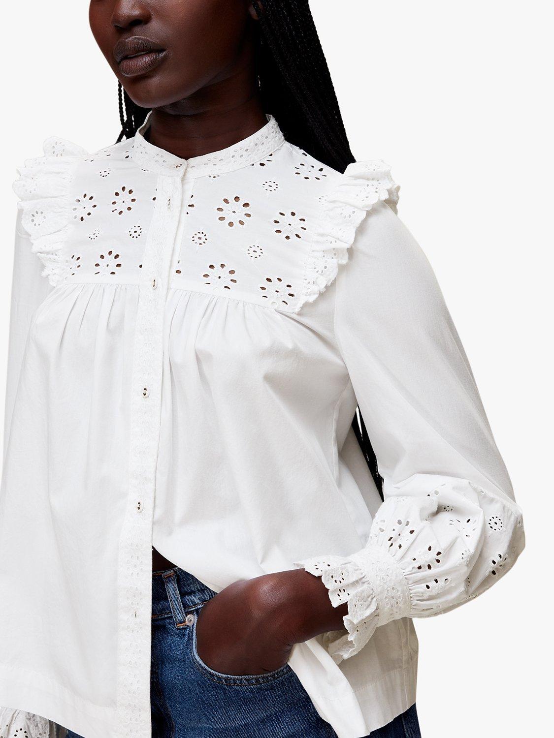 Whistles Broderie Frill Sleeve Top, White