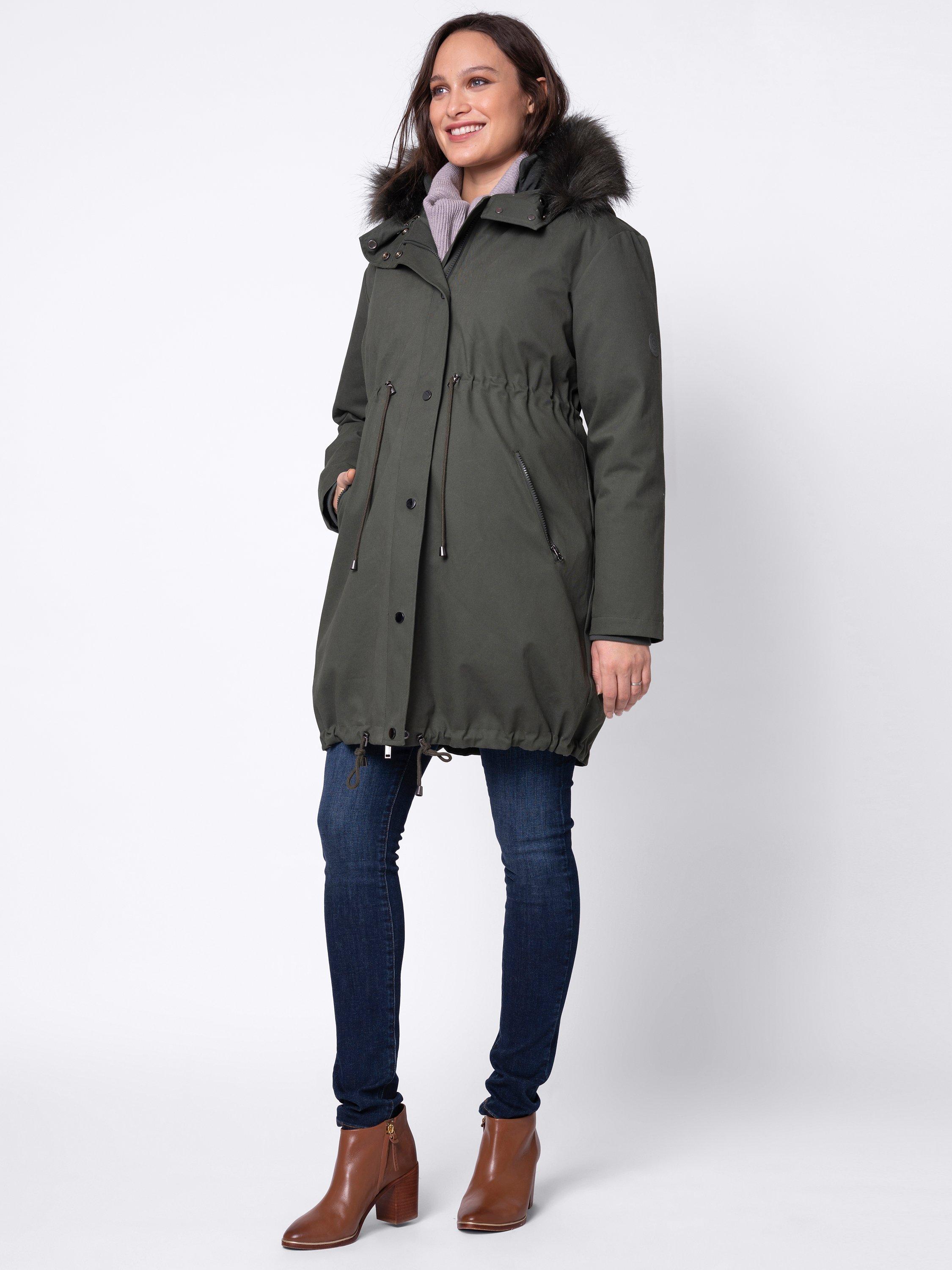 Seraphine Zorah Sub Zero 3 in 1 Hooded Maternity Parker Coat Khaki