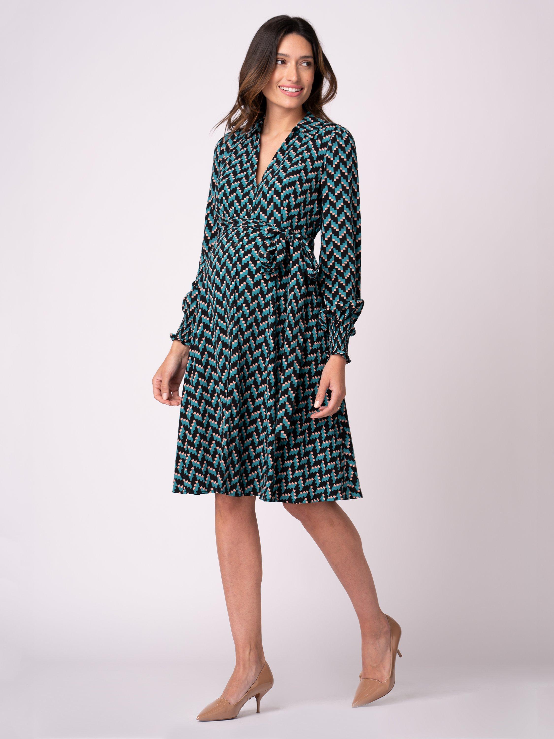 Seraphine Alessandra Geometric Maternity & Nursing Dress, Teal