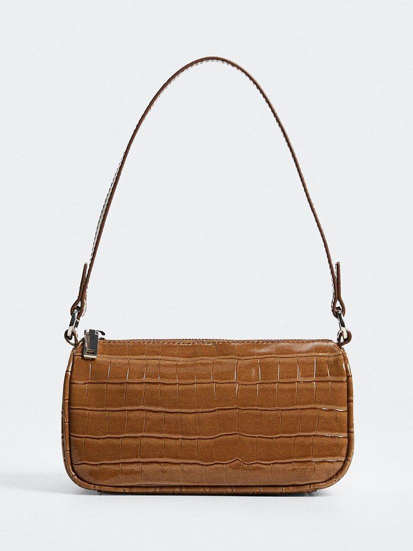 Mango Faux Leather Shoulder Bag, Brown