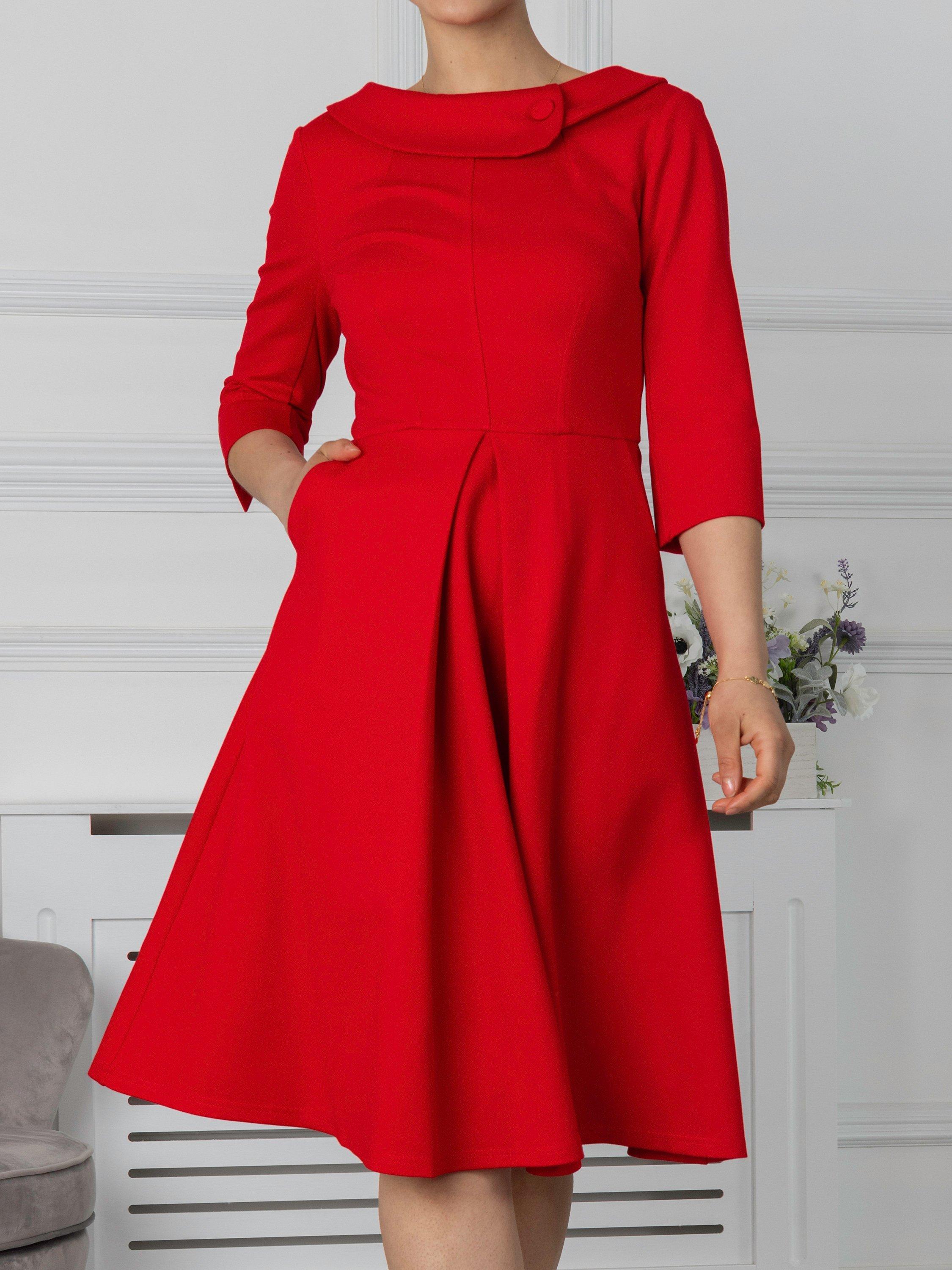 Jolie Moi Kyndall 3/4 Sleeve Flared Dress, Scarlet, 8