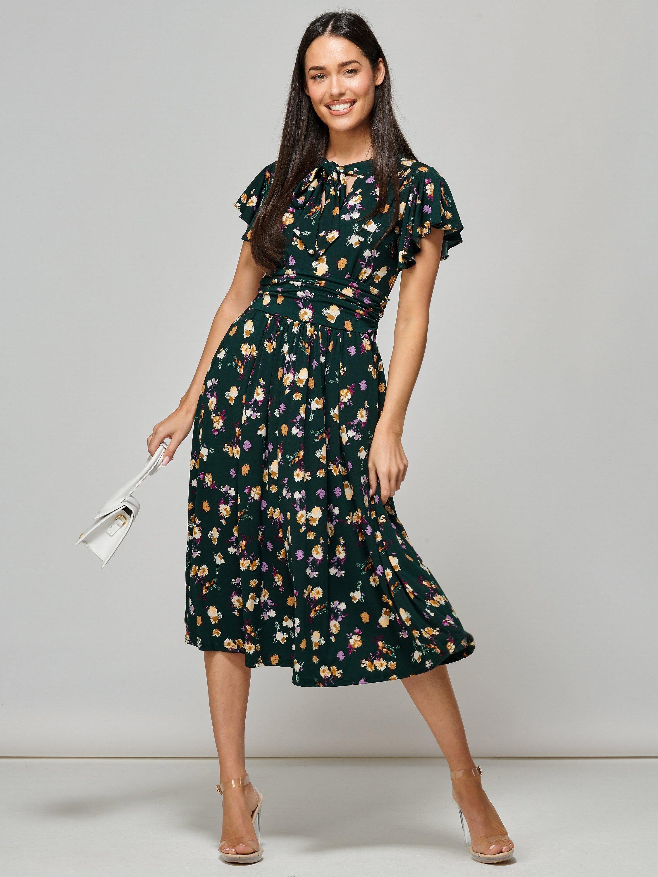 Jolie Moi Beverley Floral Midi Dress, Green/Multi
