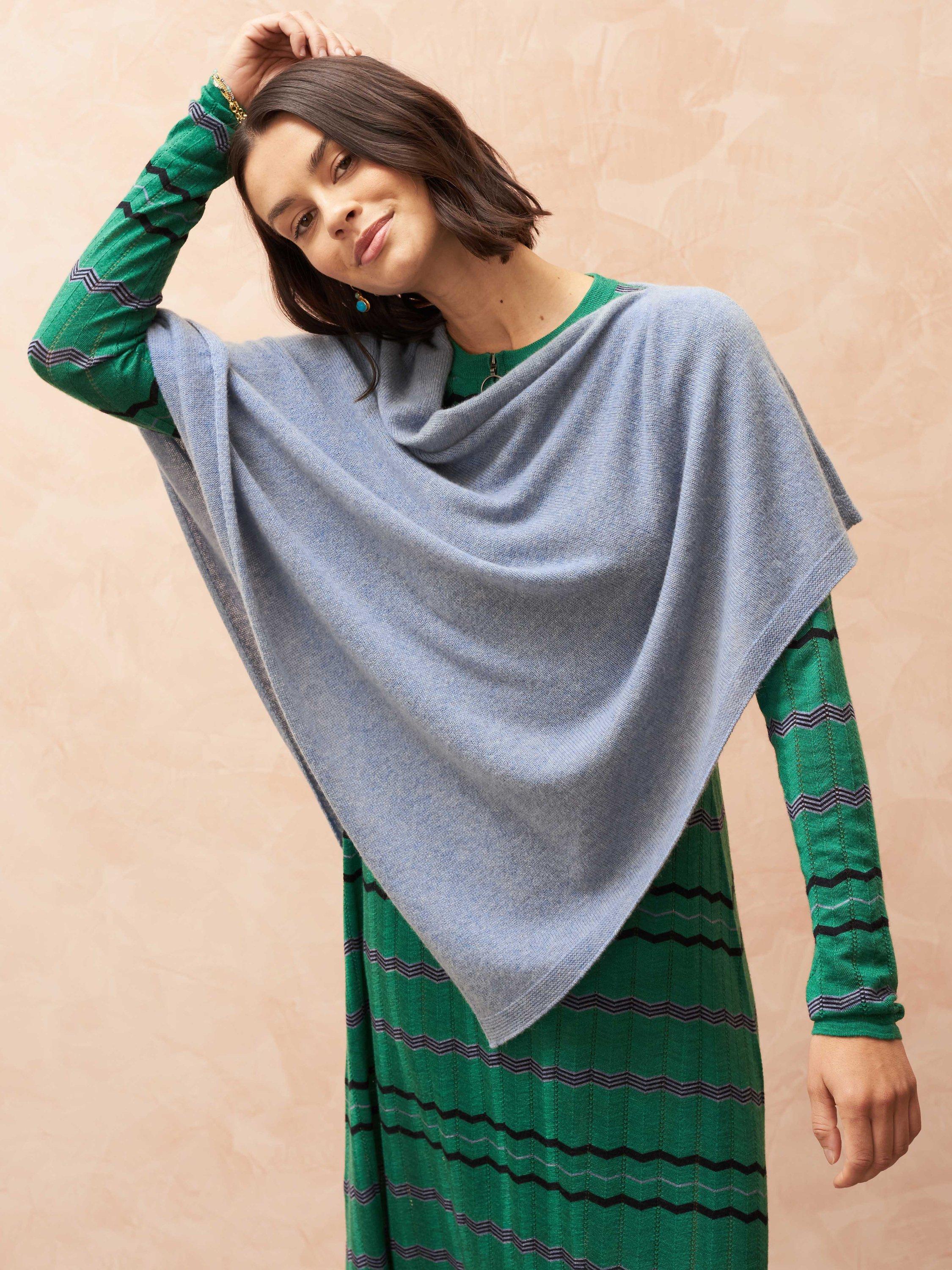 Brora Cashmere Gauzy Knit Poncho, Periwinkle, One Size