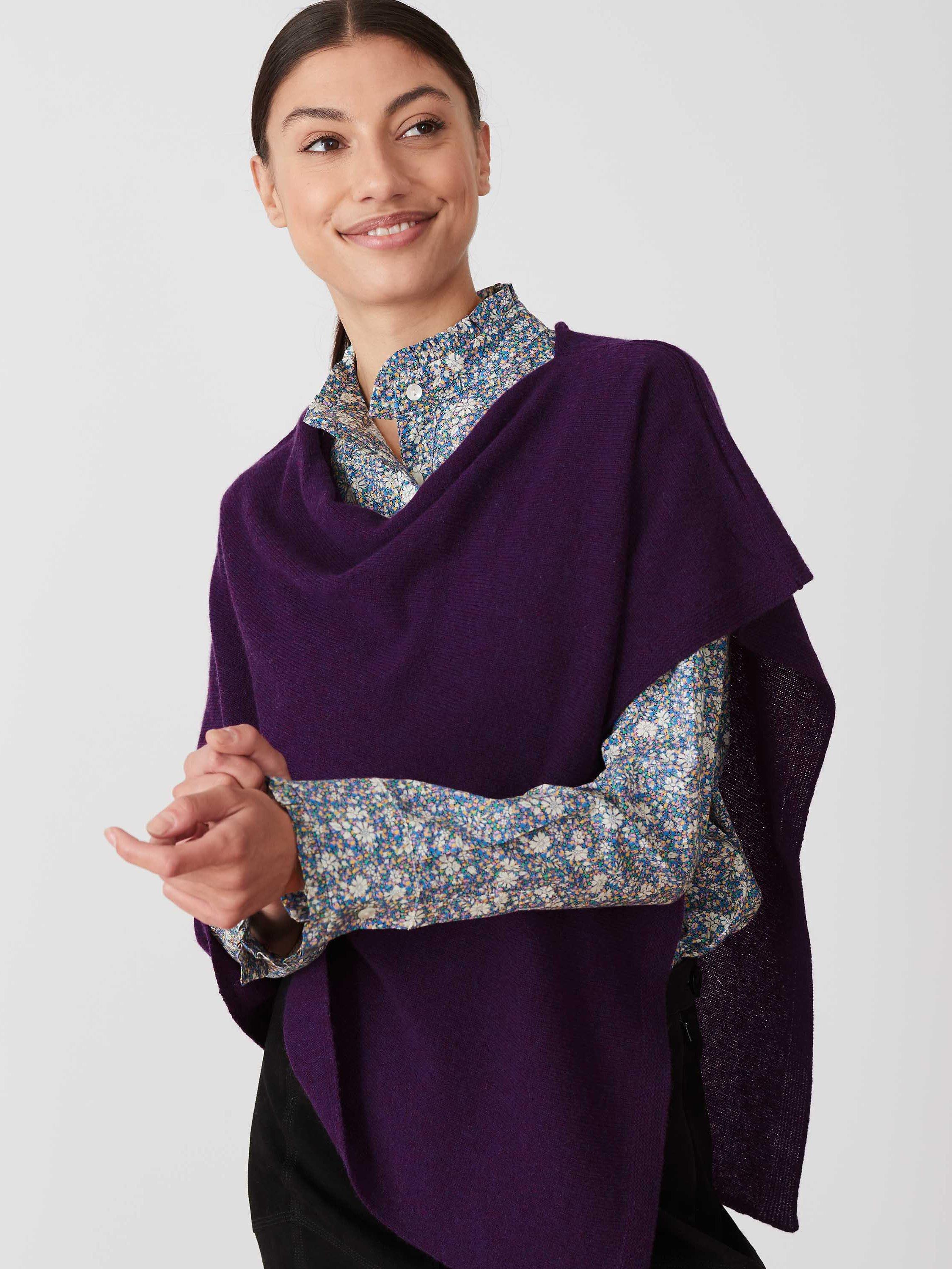 Brora Cashmere Gauzy Knit Poncho, Grape, One Size