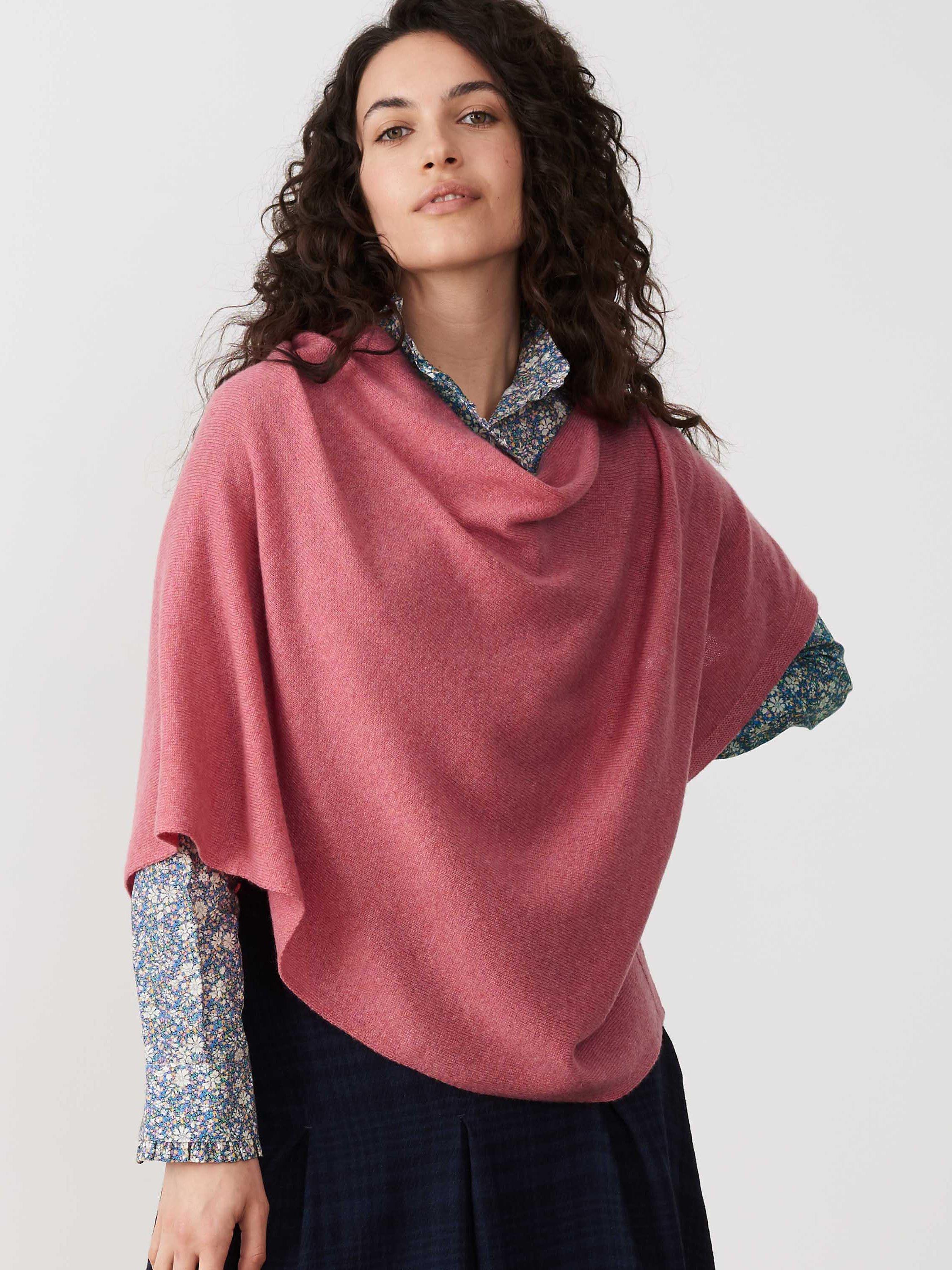 Brora Cashmere Gauzy Knit Poncho, Old Rose, One Size