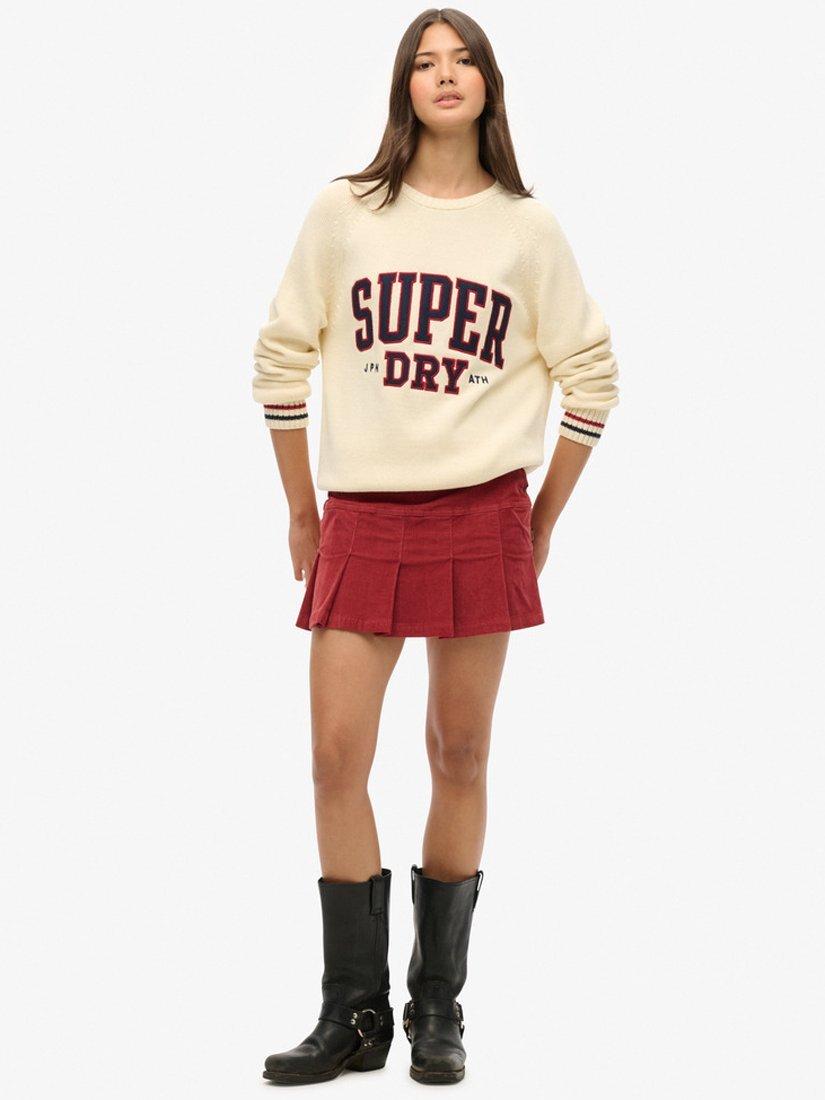 Product image 2 of 5, which shows Superdry Vintage Pleated Cord Mini Skirt, Merlot, 6