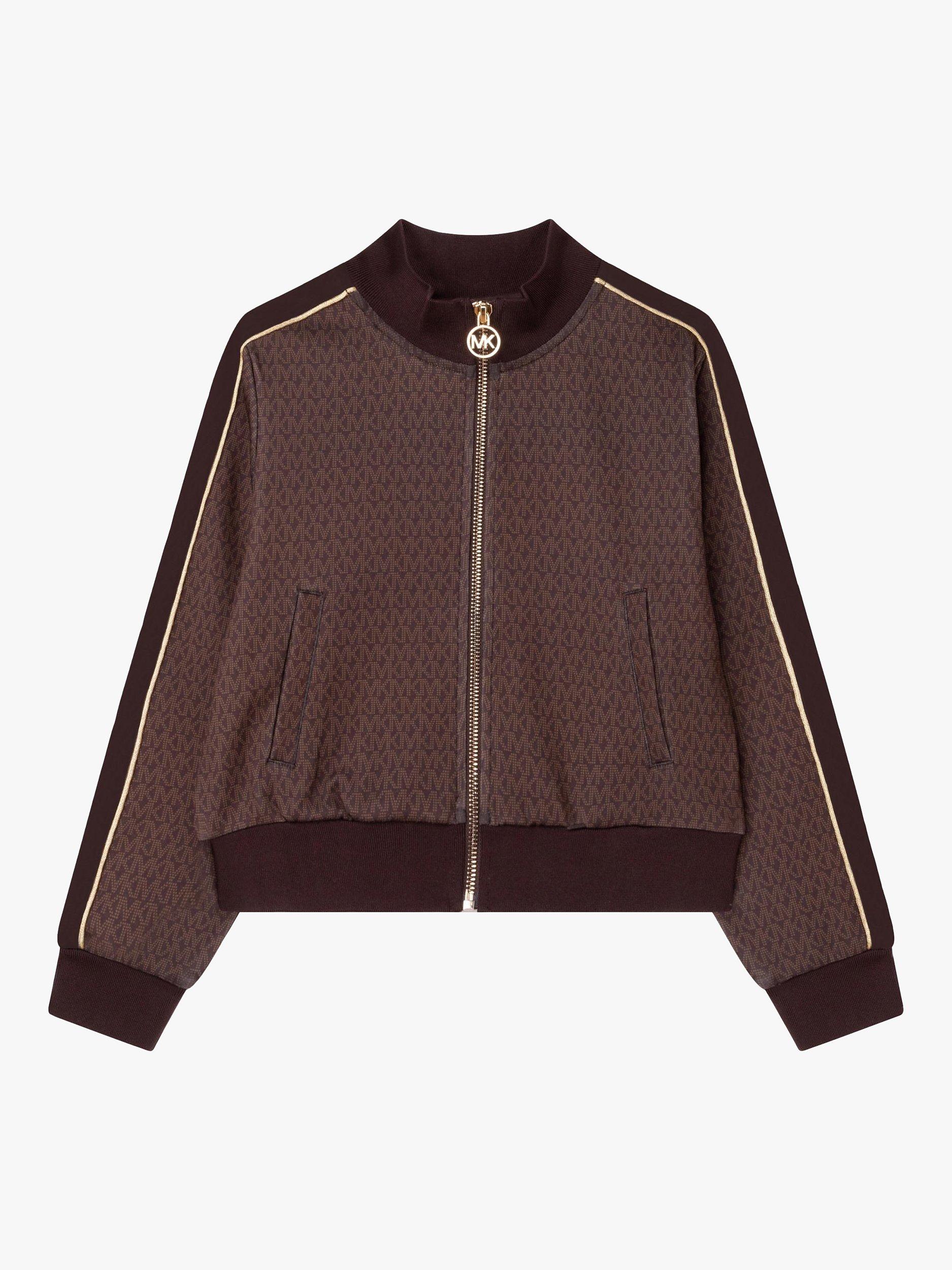 Michael Kors Kids MK Logo Jacquard Zip Up Cardigan Chocolate