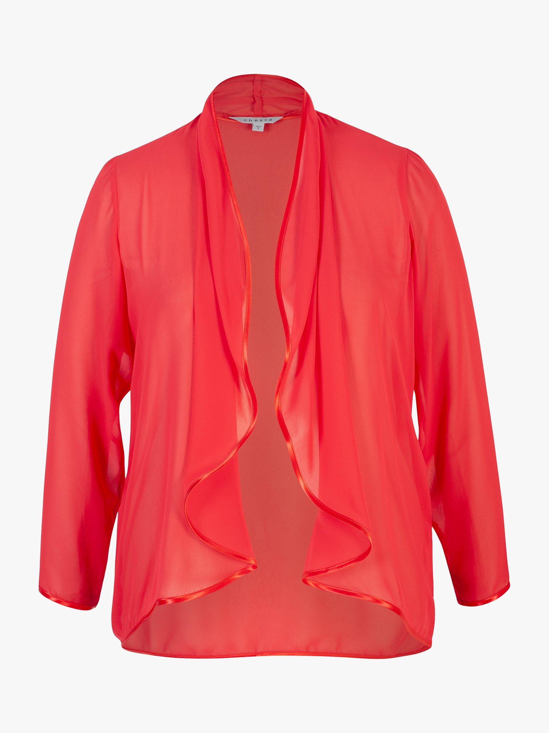 Product image 3 of 3, which shows chesca Chiffon Satin Trim Shrug, Poppy, 12-14