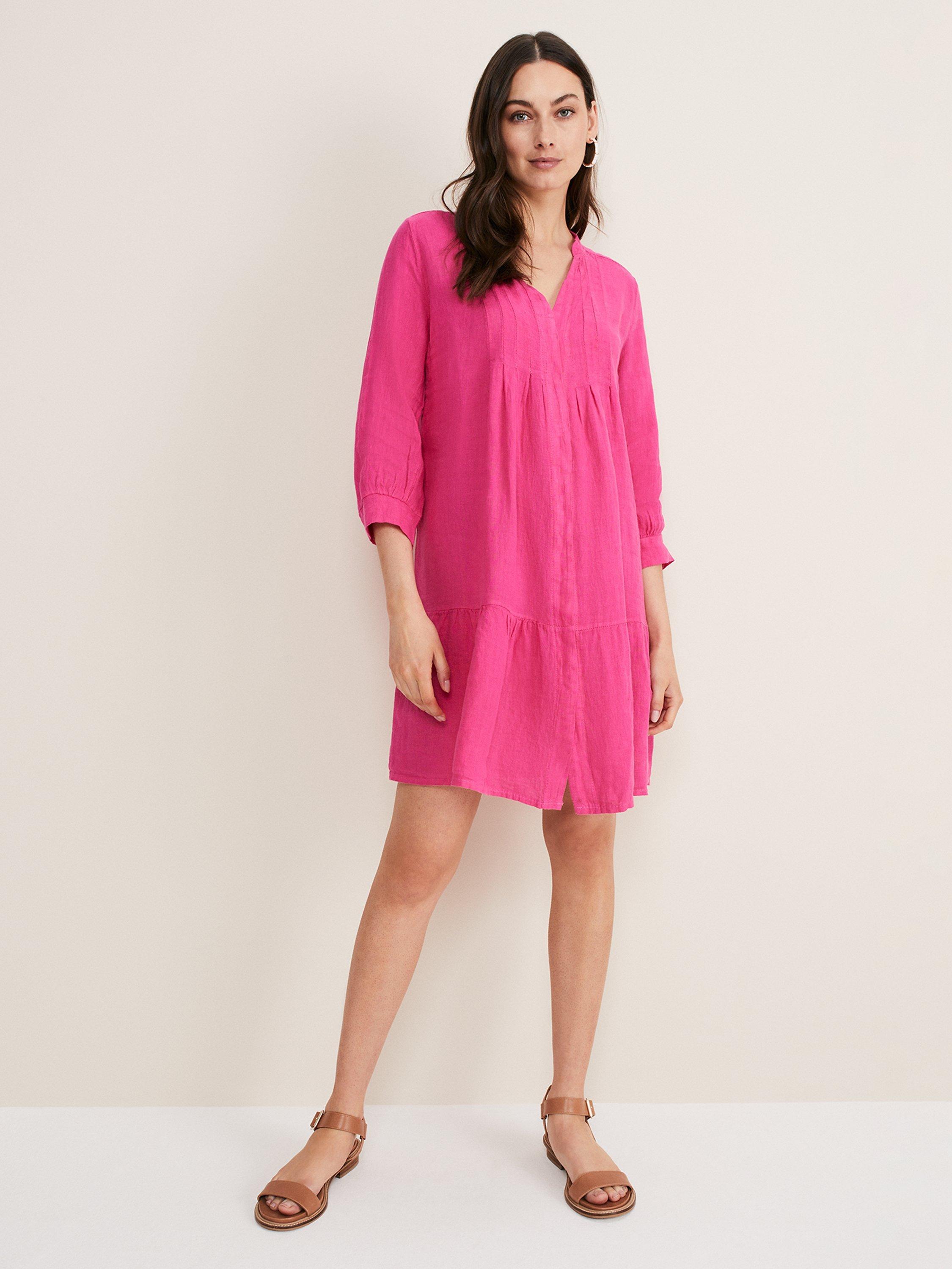 Phase Eight Penele Linen Swing Knee Length Dress, Magenta