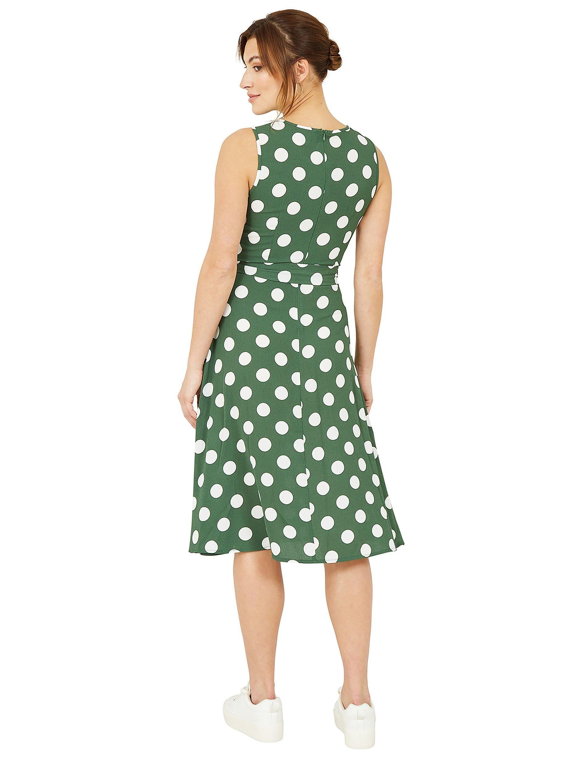 Product image 3 of 5, which shows Mela London Polka Dot Sleeveless Skater Midi Dress, Dark Green/Multi, 8