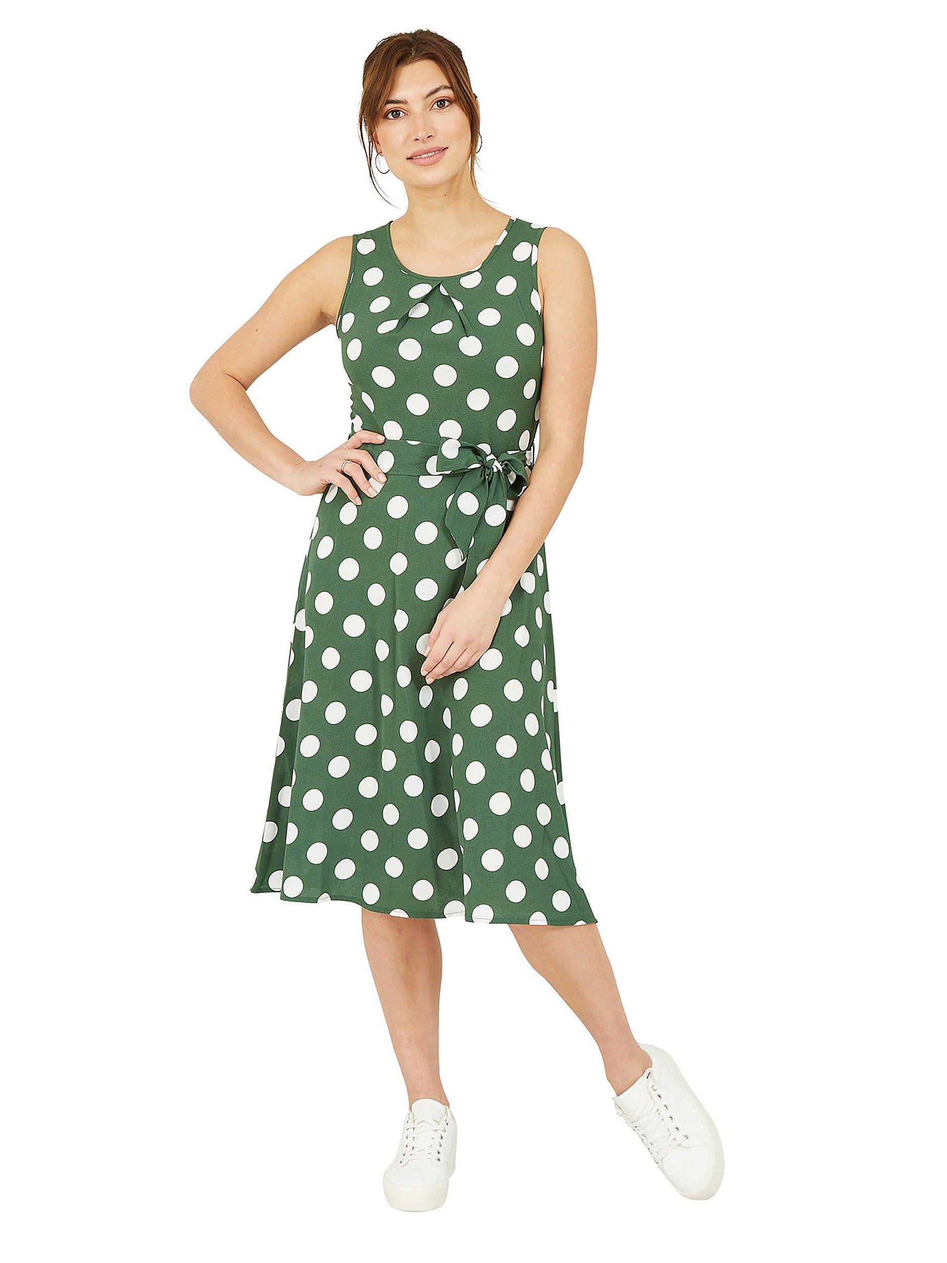 Product image 4 of 5, which shows Mela London Polka Dot Sleeveless Skater Midi Dress, Dark Green/Multi, 8