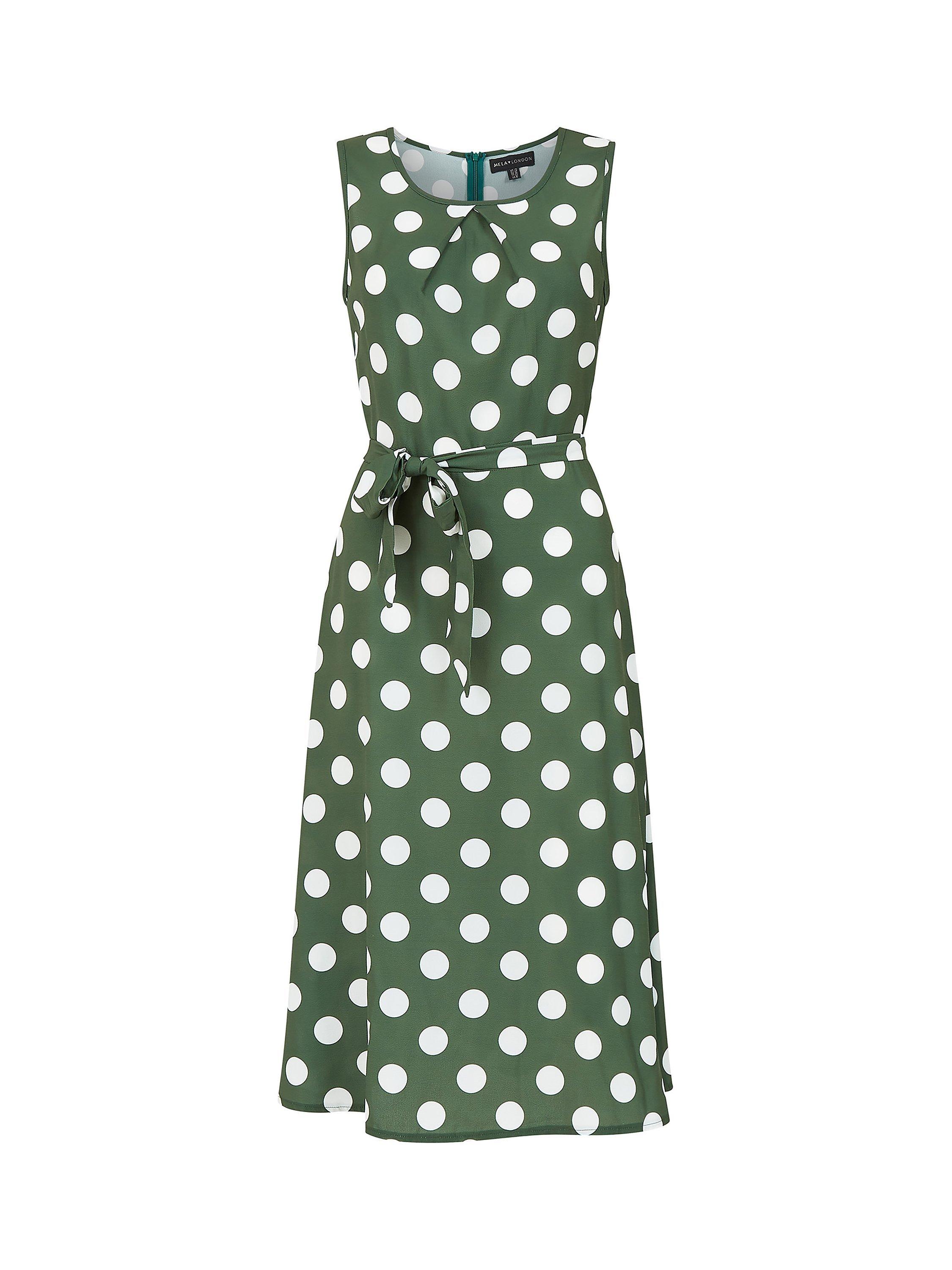 Product image 5 of 5, which shows Mela London Polka Dot Sleeveless Skater Midi Dress, Dark Green/Multi, 8