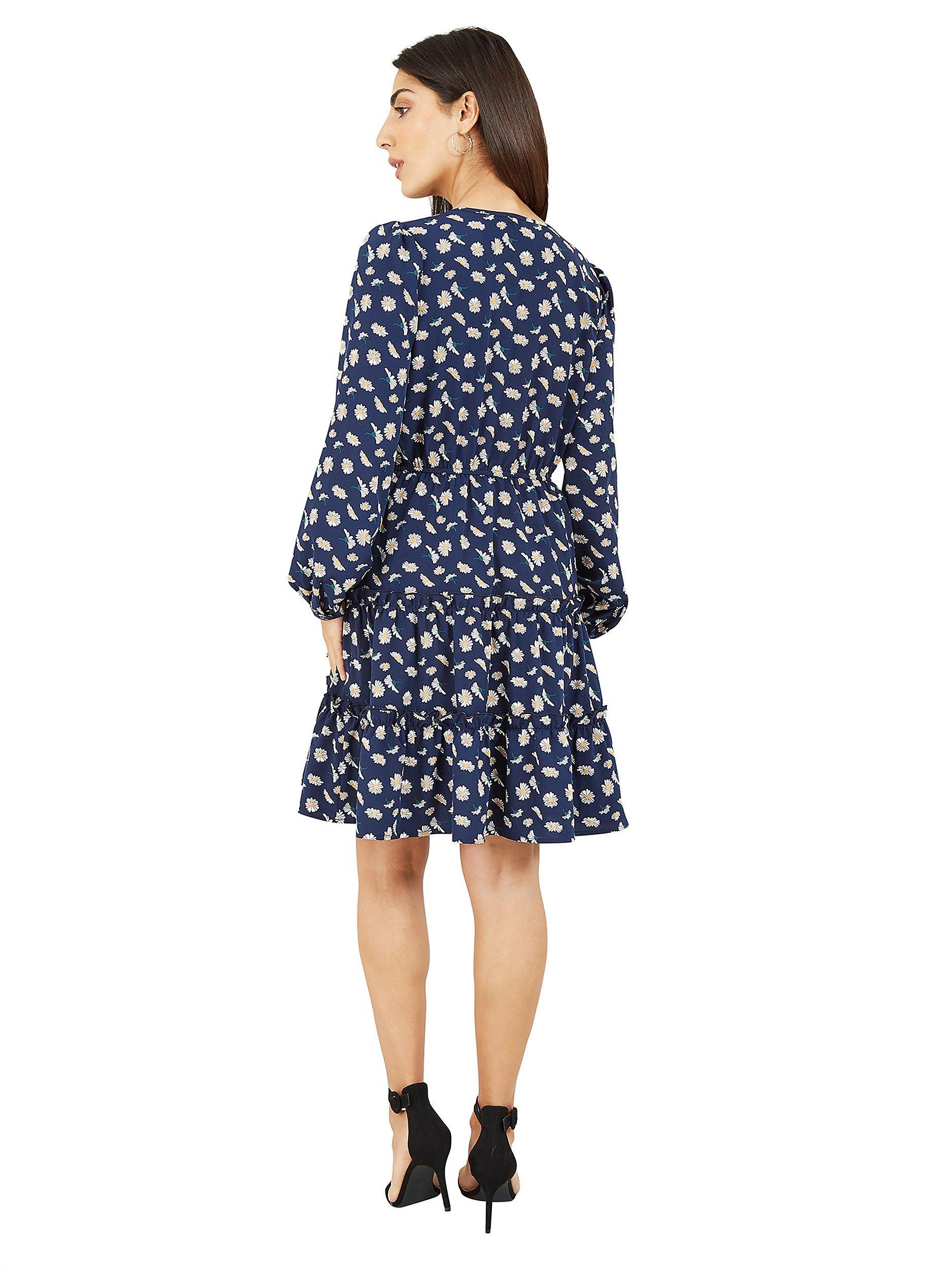 Product image 4 of 5, which shows Mela London Daisy Print Tiered Wrap Knee Length Dress, Navy/Multi, 8