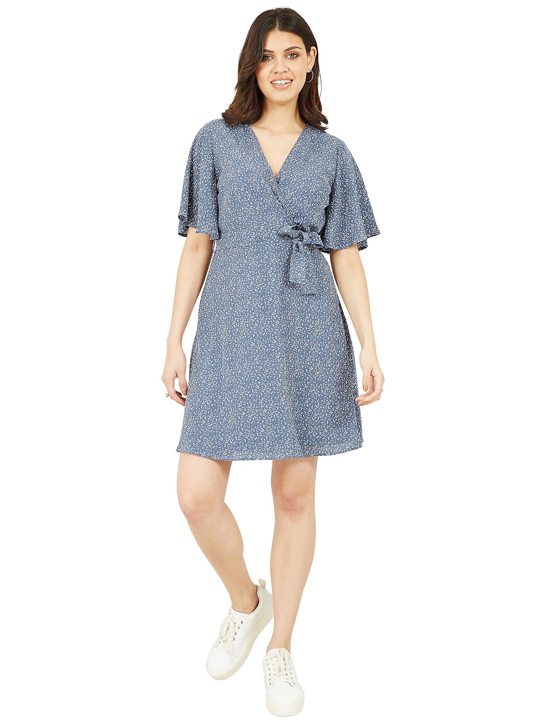 Mela London Abstract Dot Wrap Mini Dress, Blue/Multi, 8
