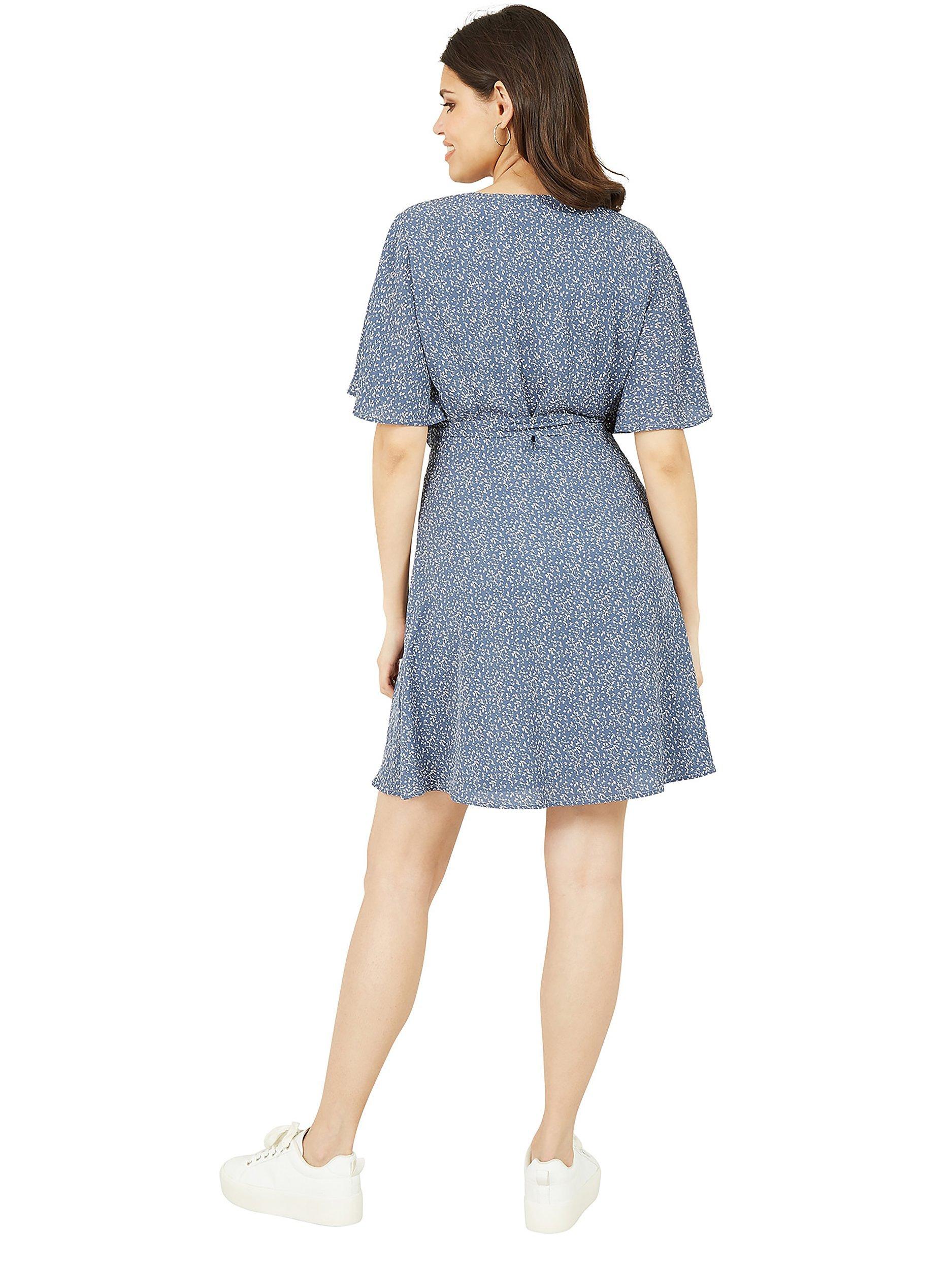 Mela London Abstract Dot Wrap Mini Dress, Blue/Multi, 8