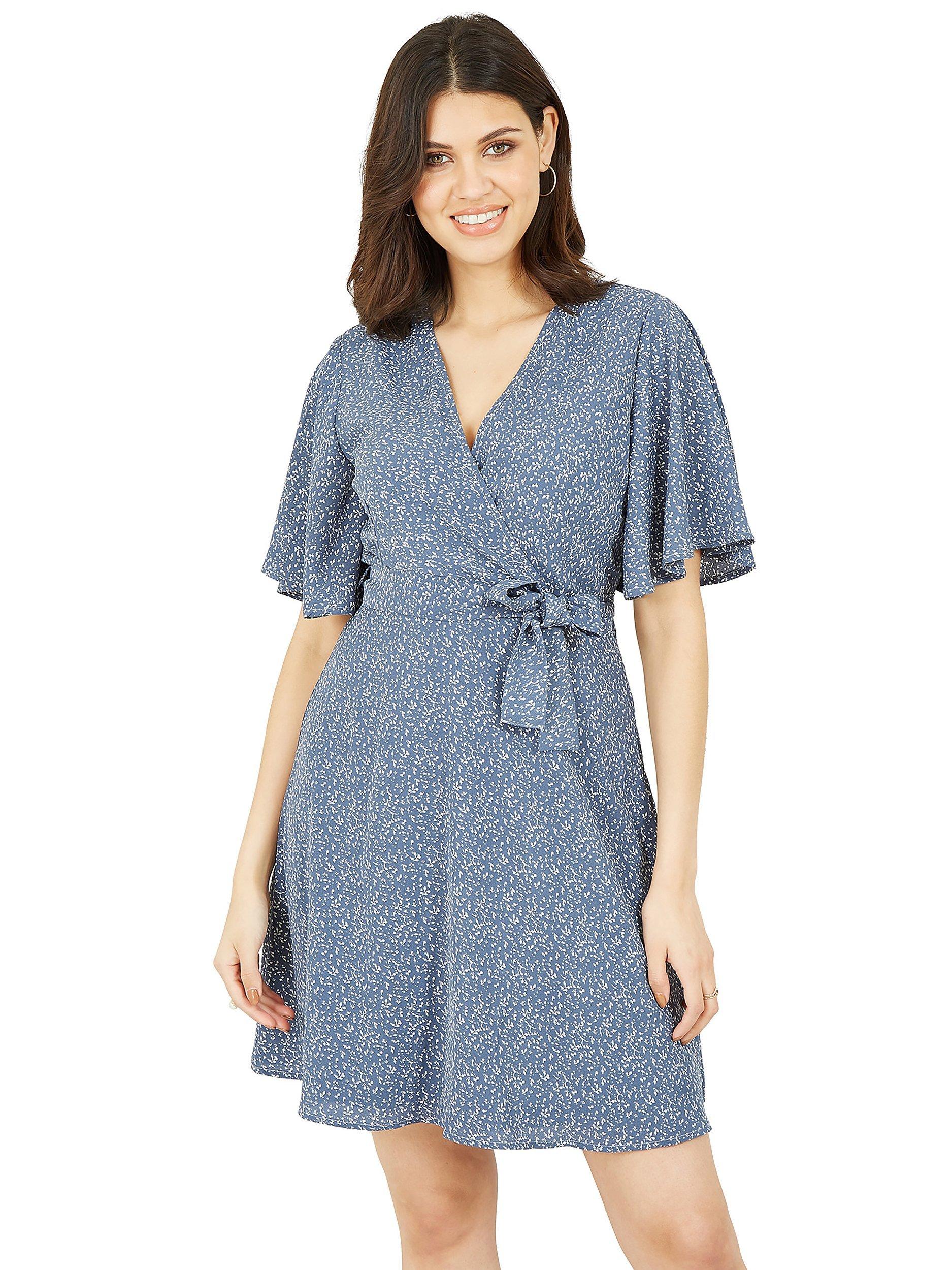 Mela London Abstract Dot Wrap Mini Dress, Blue/Multi, 8