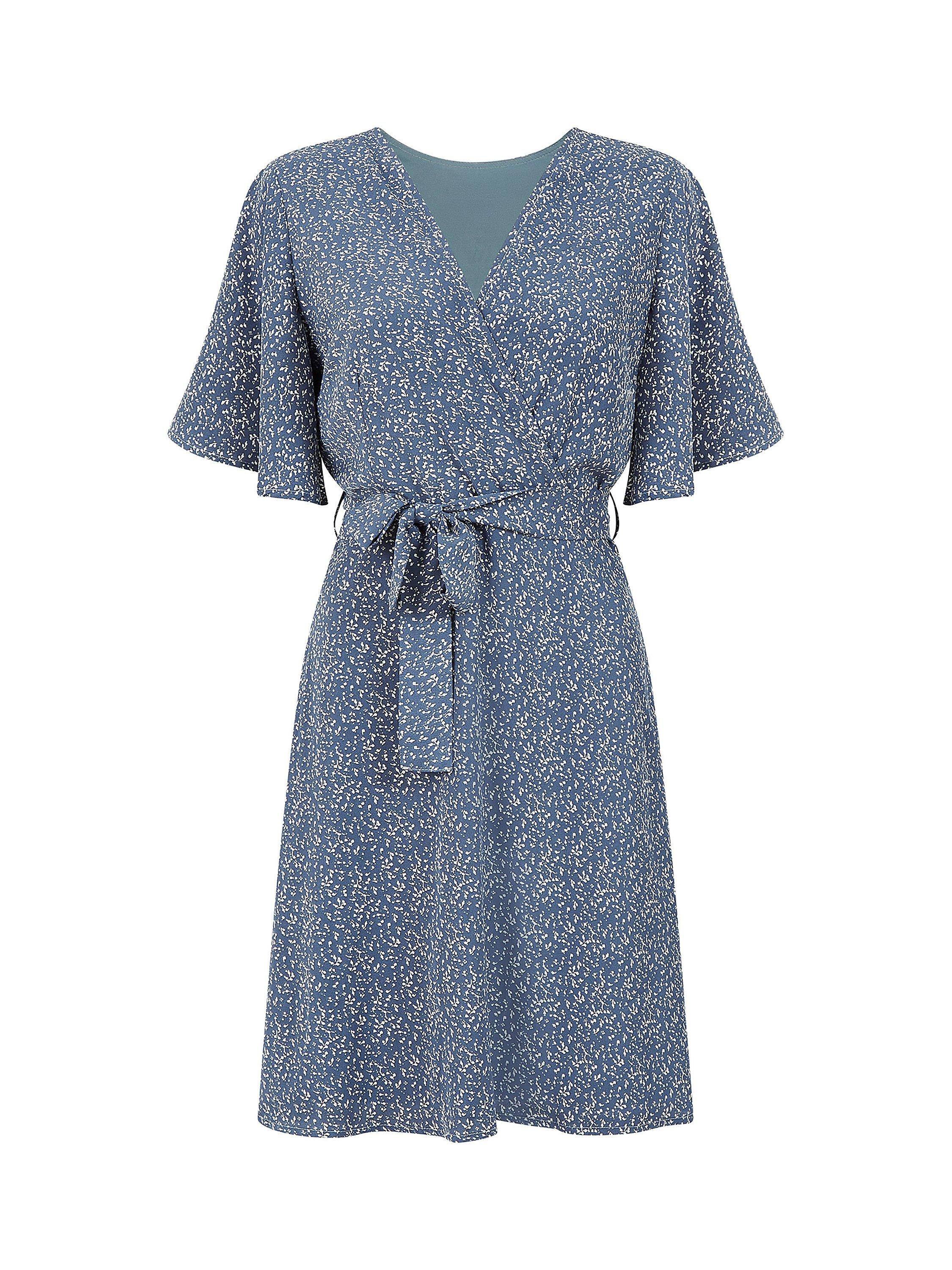 Mela London Abstract Dot Wrap Mini Dress, Blue/Multi, 8