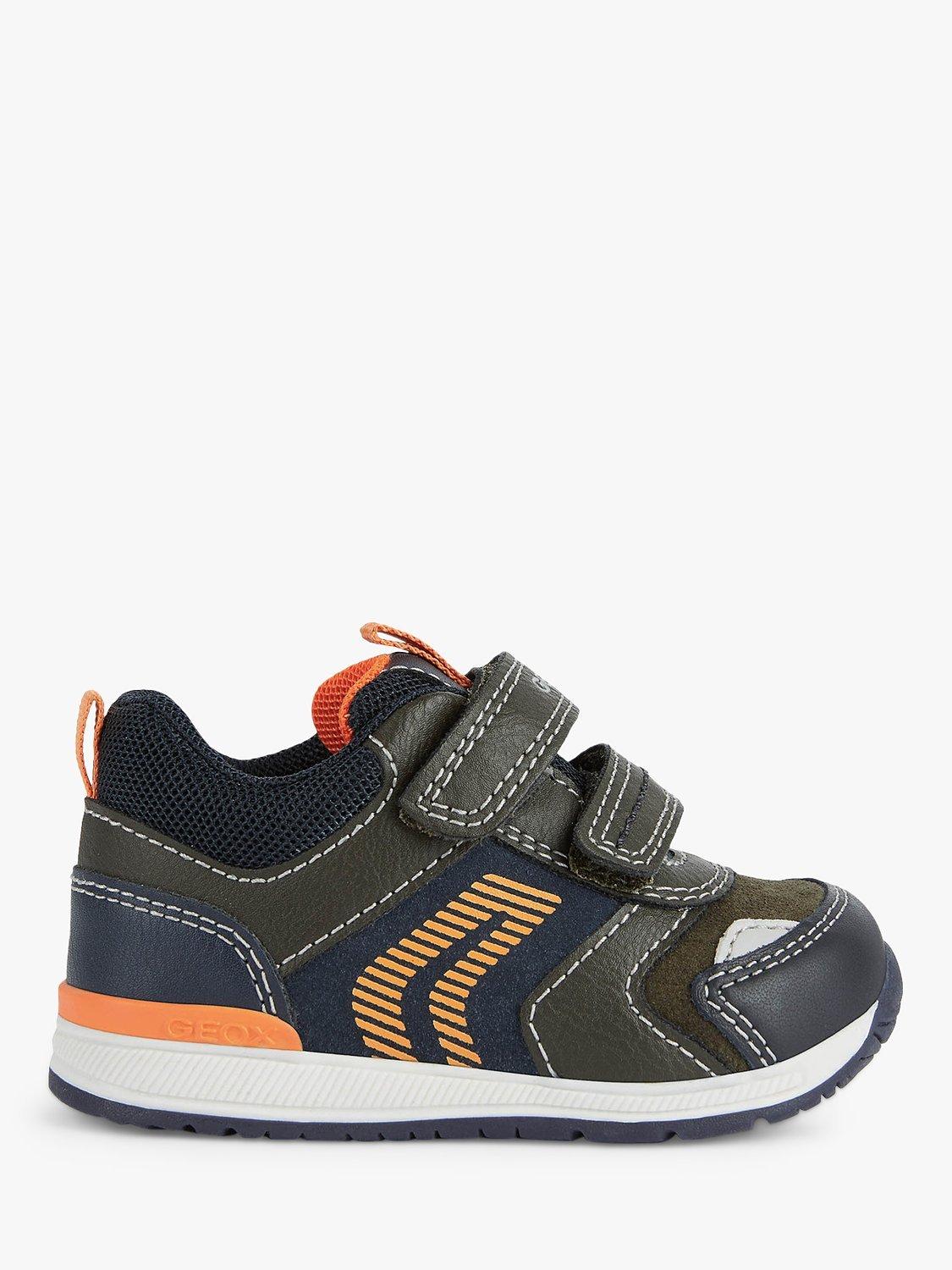 Geox Kids' Rishon Pre-Walker Riptape Trainers, Dark Green/Orange, 4.5 Jnr