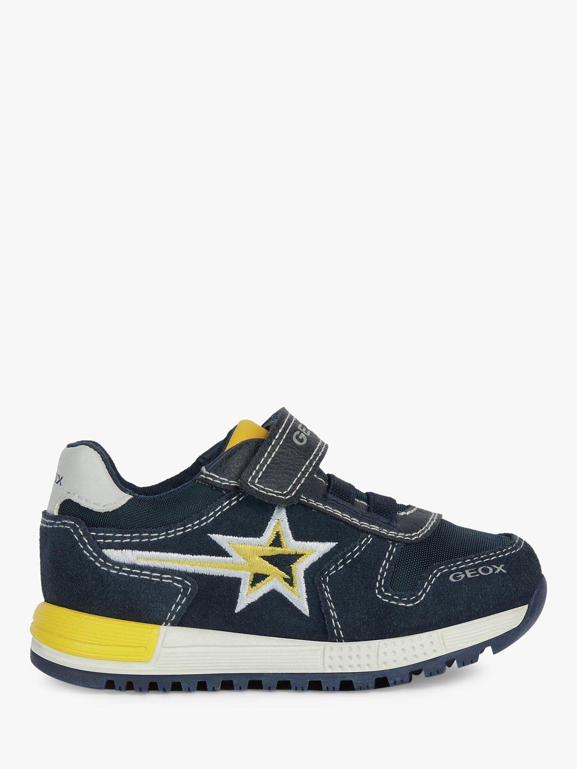 Geox Kids' Alben Riptape Trainers, Navy/Dark Yellow      