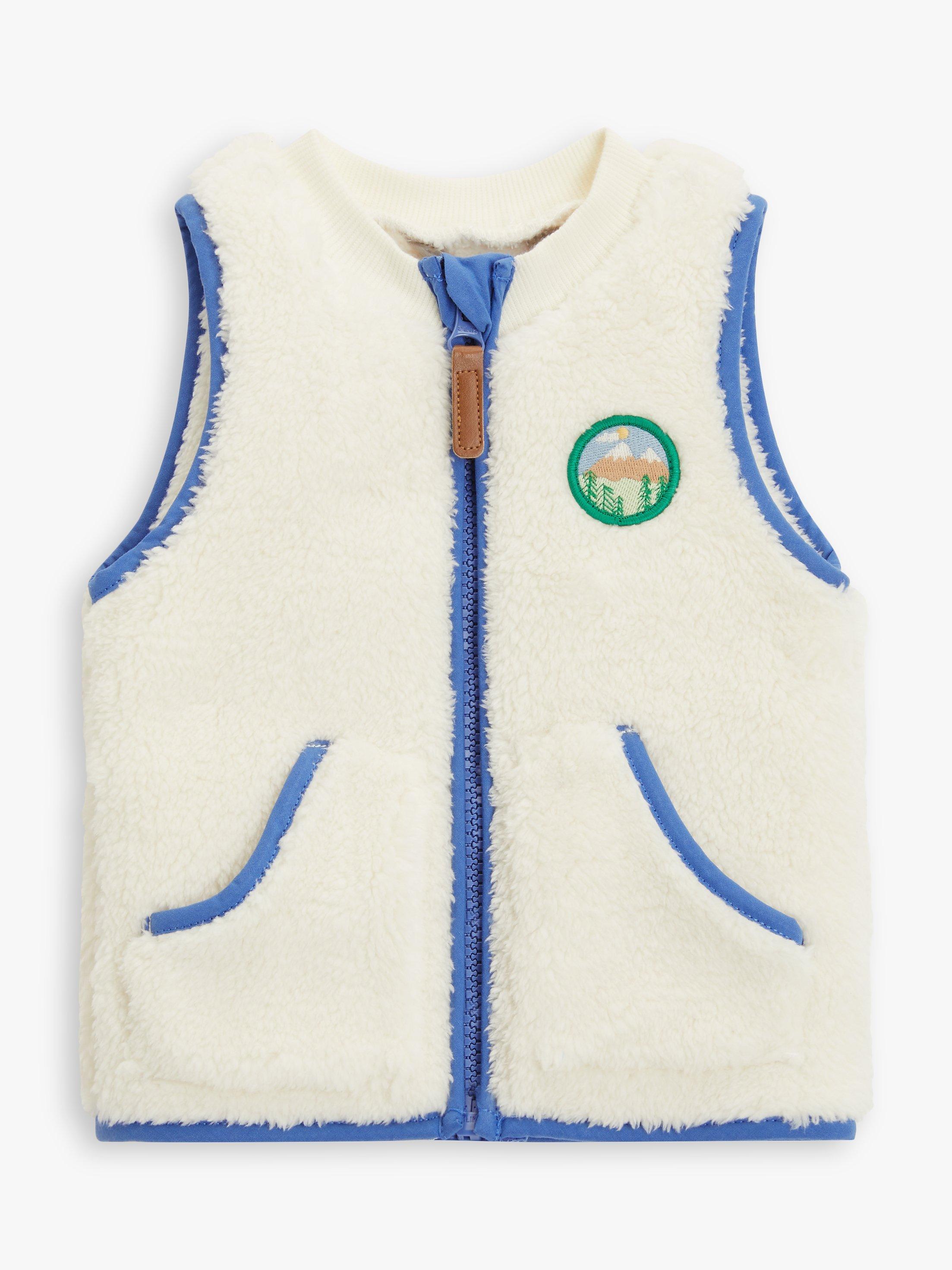 John Lewis Baby Borg Mountain Badge Gilet, Cream