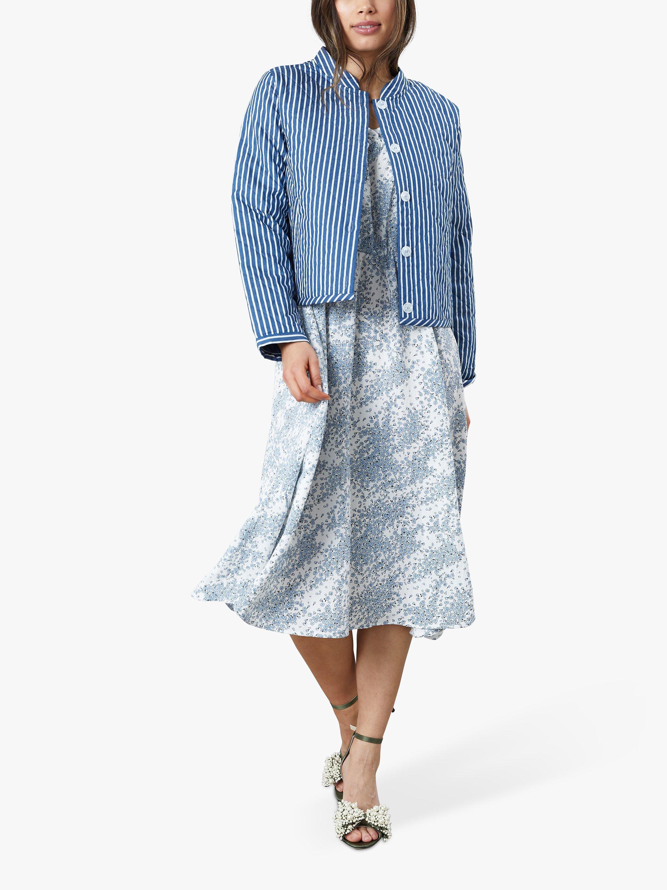 Lollys Laundry Emilia Short Quilted Stripe Jacket, Blue/White Stripe