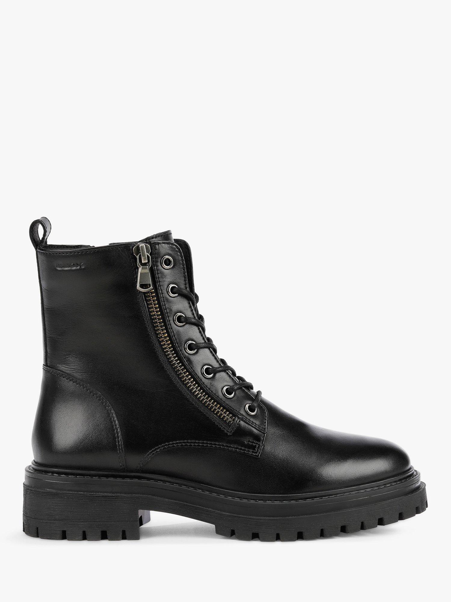 Product image 1 of 1, which shows Geox Women's Iridea Leather Biker Boots, Black, Black, 3