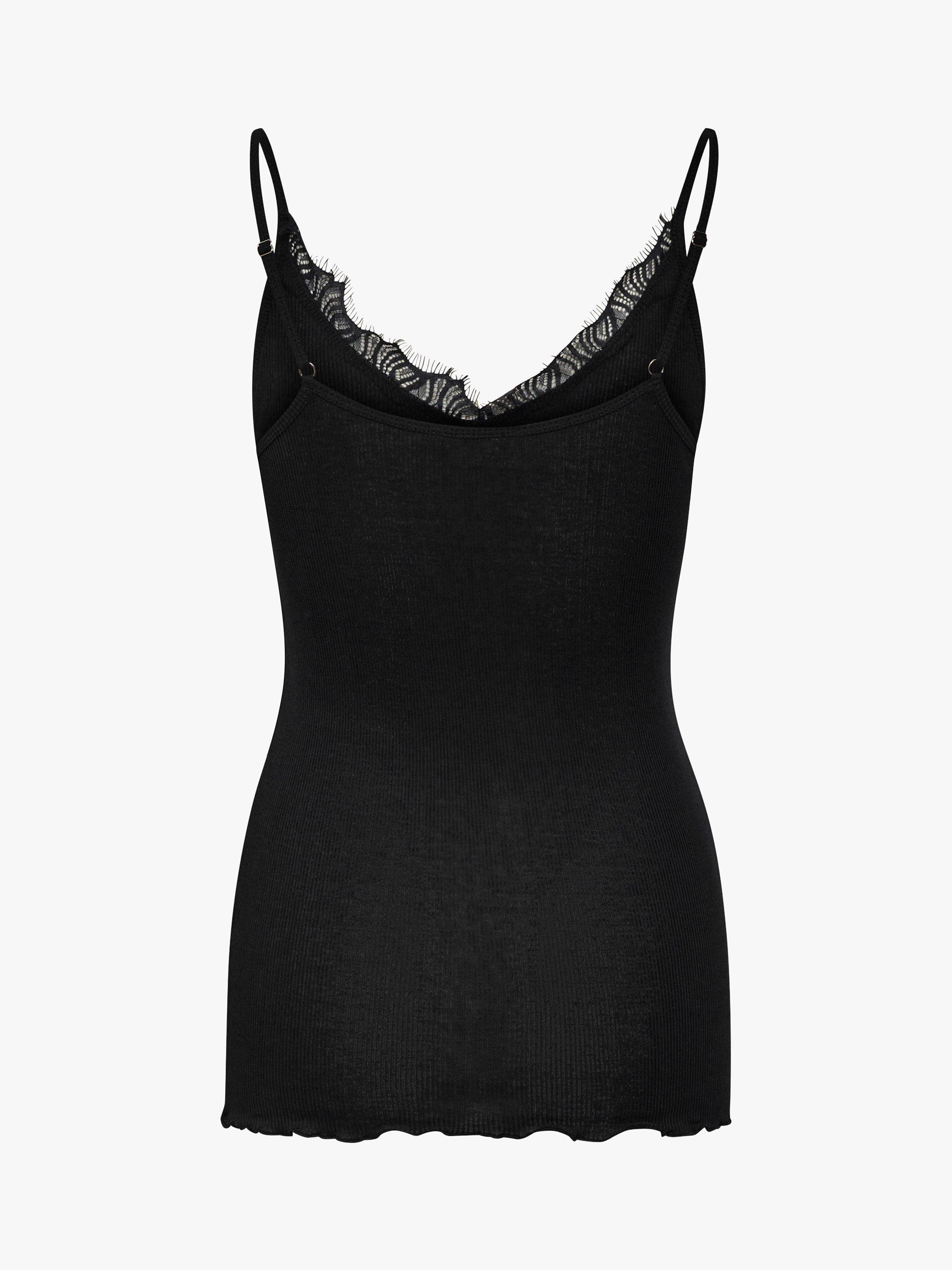 Product image 3 of 3, which shows Saint Tropez Maya Cotton and Silk Lace Trim Cami, Black, XS